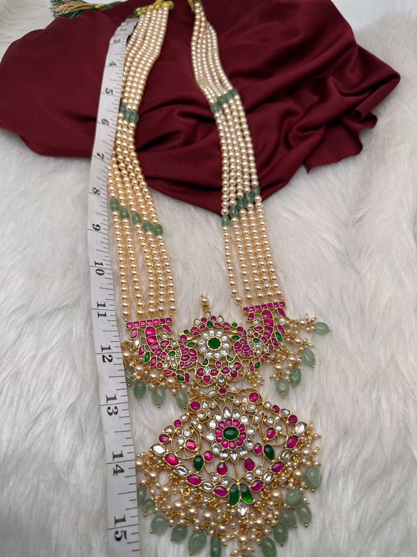 Jadau Kundan Swaroski Pearls Long Rani Haar Necklace