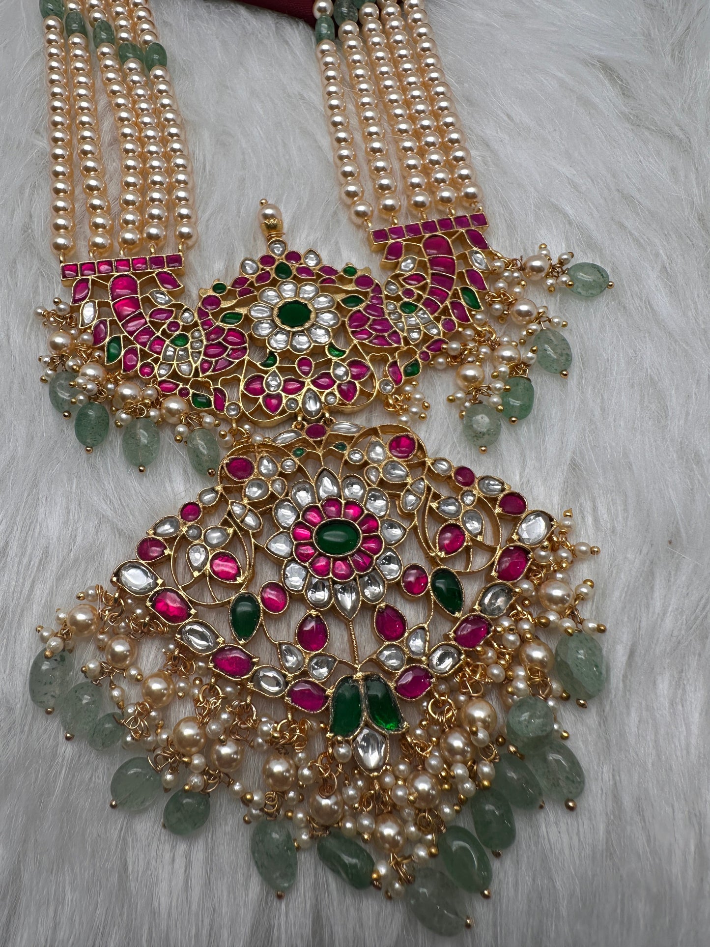 Jadau Kundan Swaroski Pearls Long Rani Haar Necklace