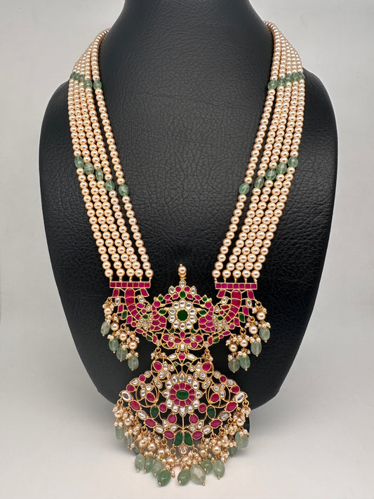 Jadau Kundan Swaroski Pearls Long Rani Haar Necklace