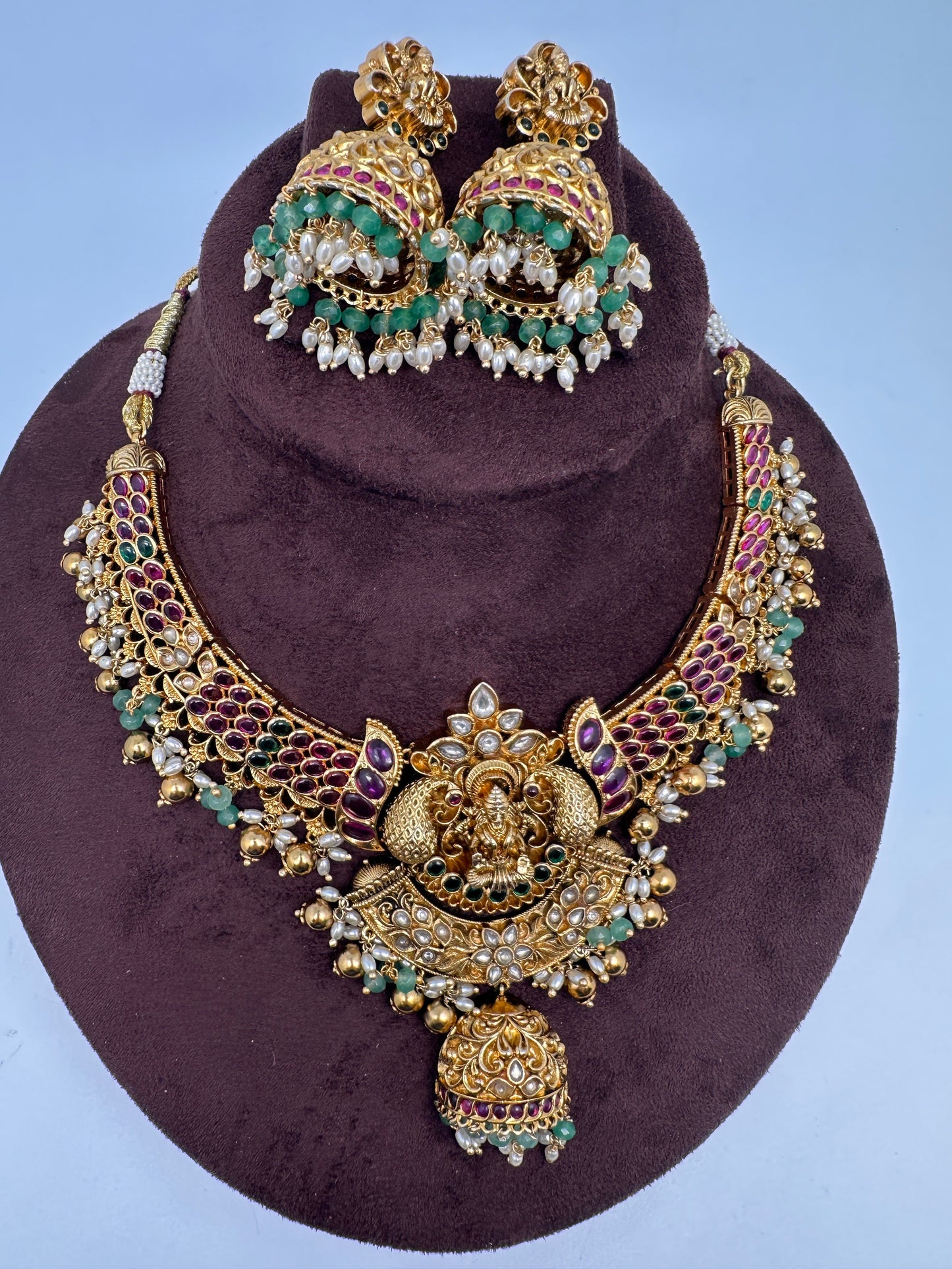 Jadau Kundan and Potta Stones Goddess Lakshmi Statement Necklace