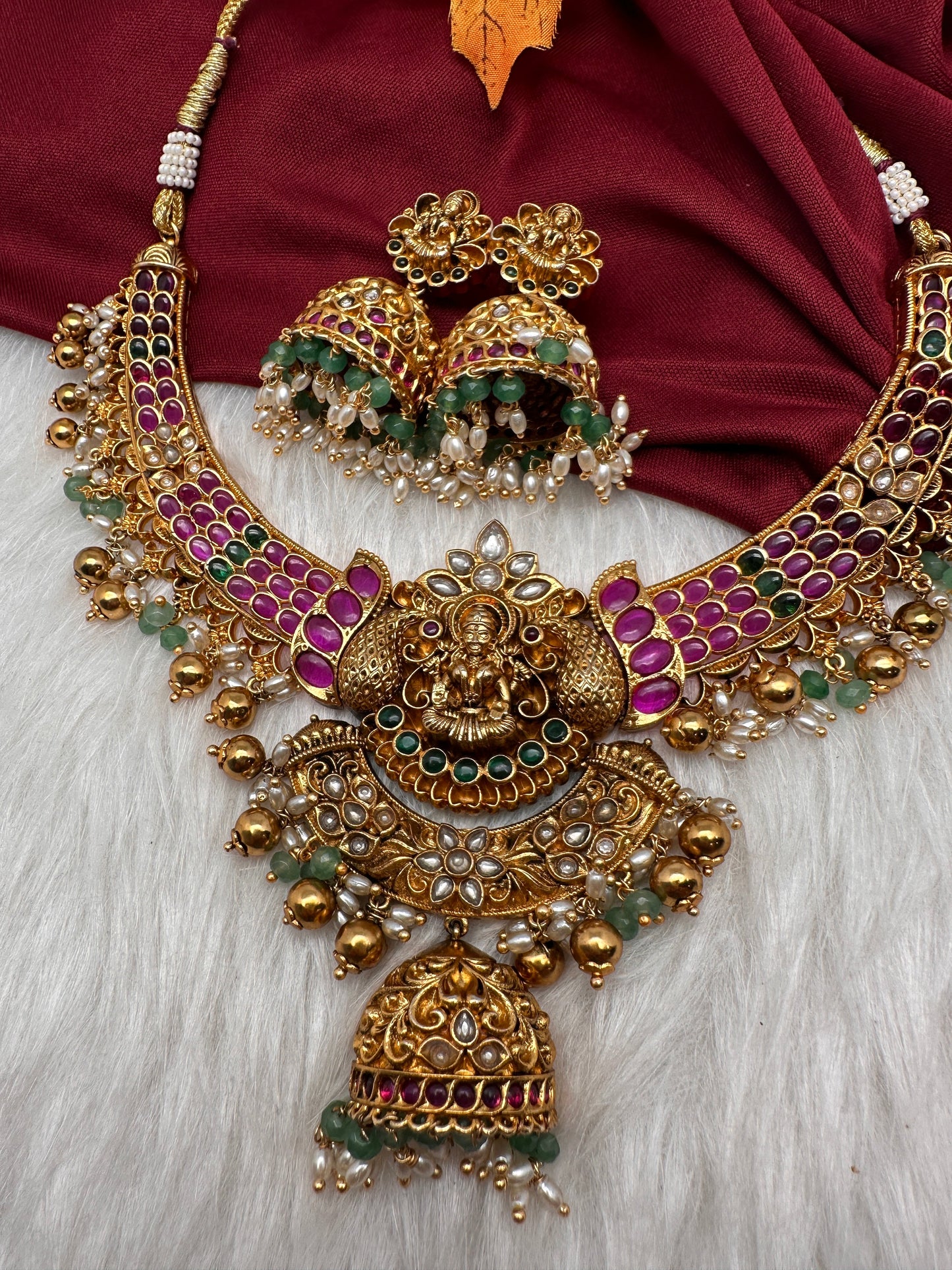 Jadau Kundan and Potta Stones Goddess Lakshmi Statement Necklace