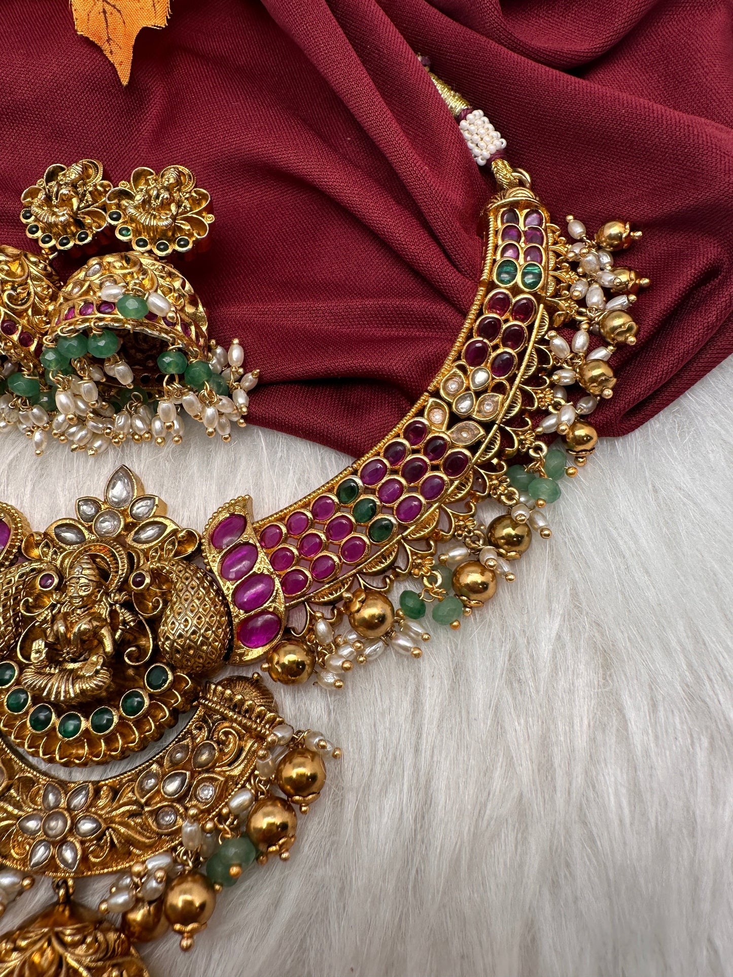 Jadau Kundan and Potta Stones Goddess Lakshmi Statement Necklace