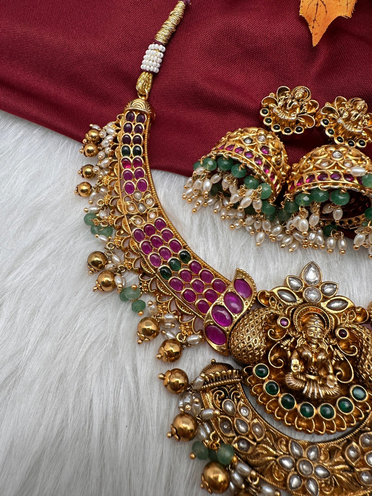 Jadau Kundan and Potta Stones Goddess Lakshmi Statement Necklace