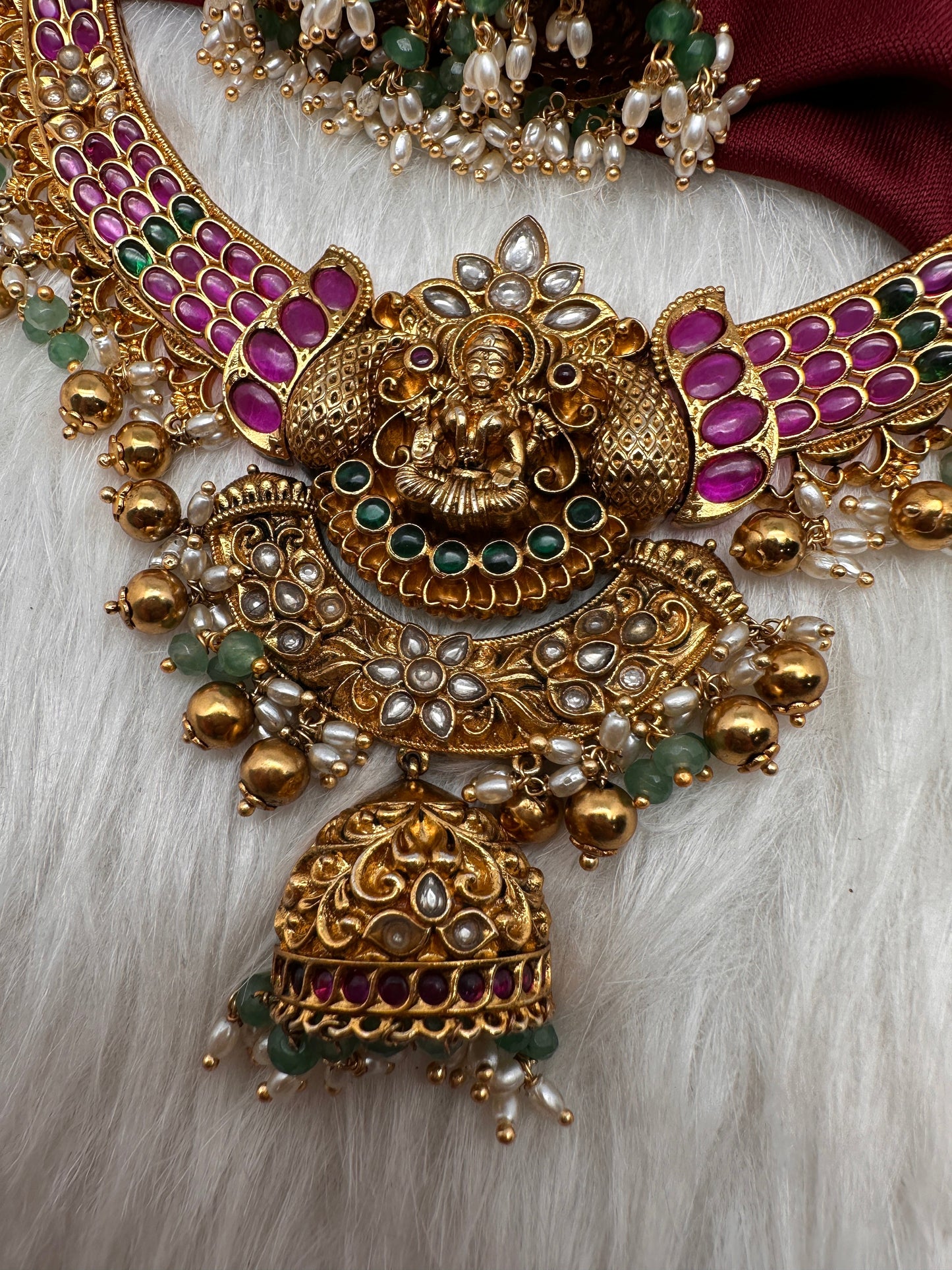 Jadau Kundan and Potta Stones Goddess Lakshmi Statement Necklace