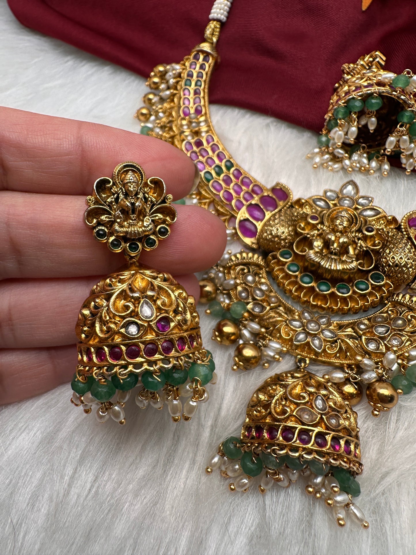 Jadau Kundan and Potta Stones Goddess Lakshmi Statement Necklace