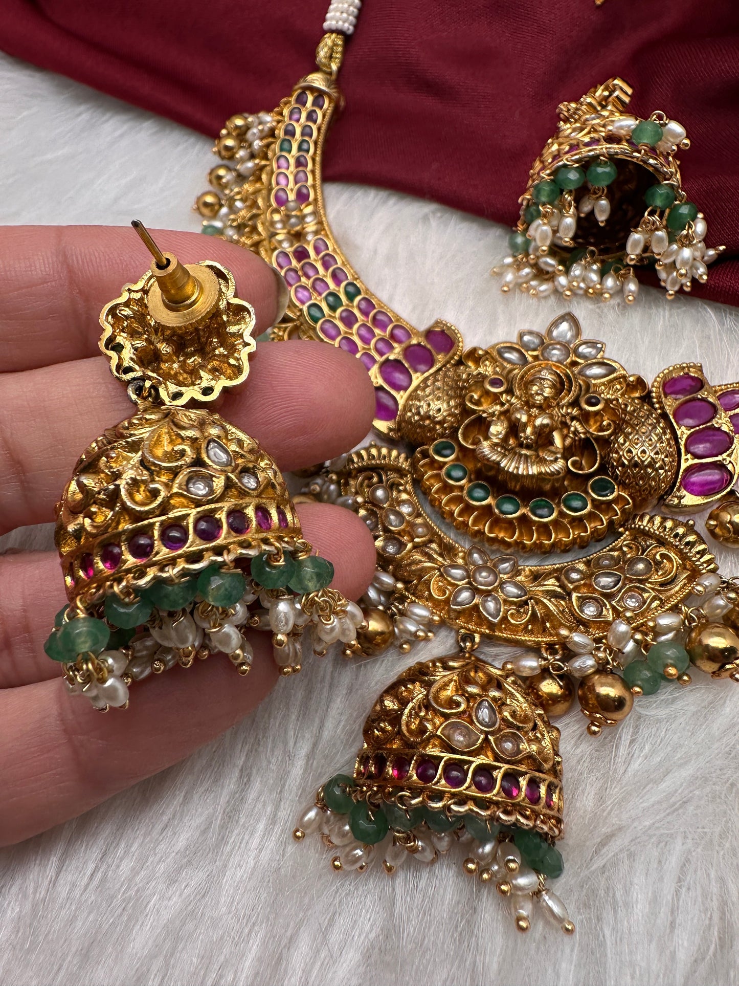 Jadau Kundan and Potta Stones Goddess Lakshmi Statement Necklace