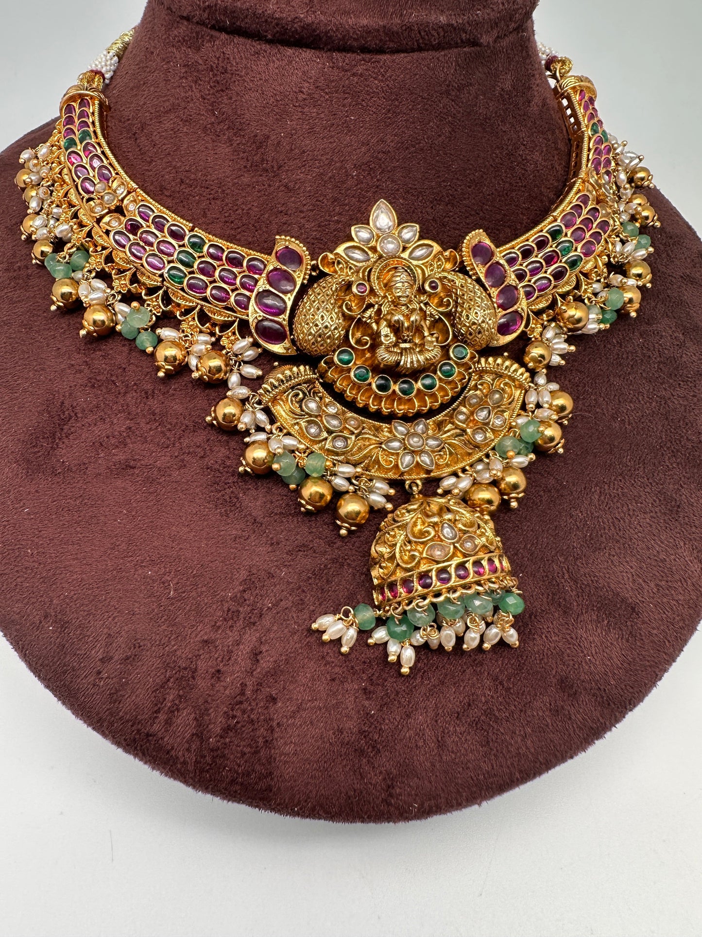 Jadau Kundan and Potta Stones Goddess Lakshmi Statement Necklace