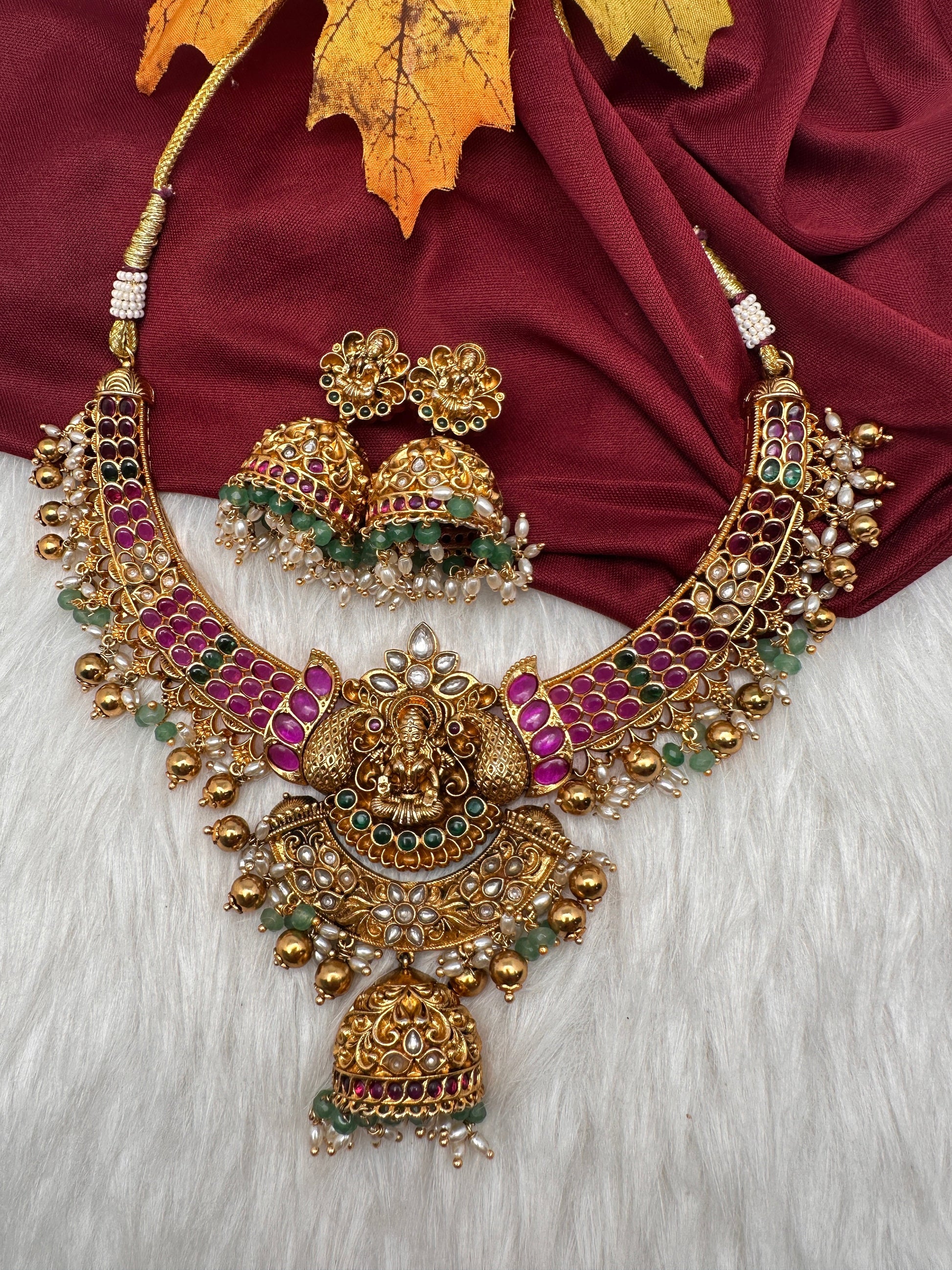Jadau Kundan and Potta Stones Goddess Lakshmi Statement Necklace