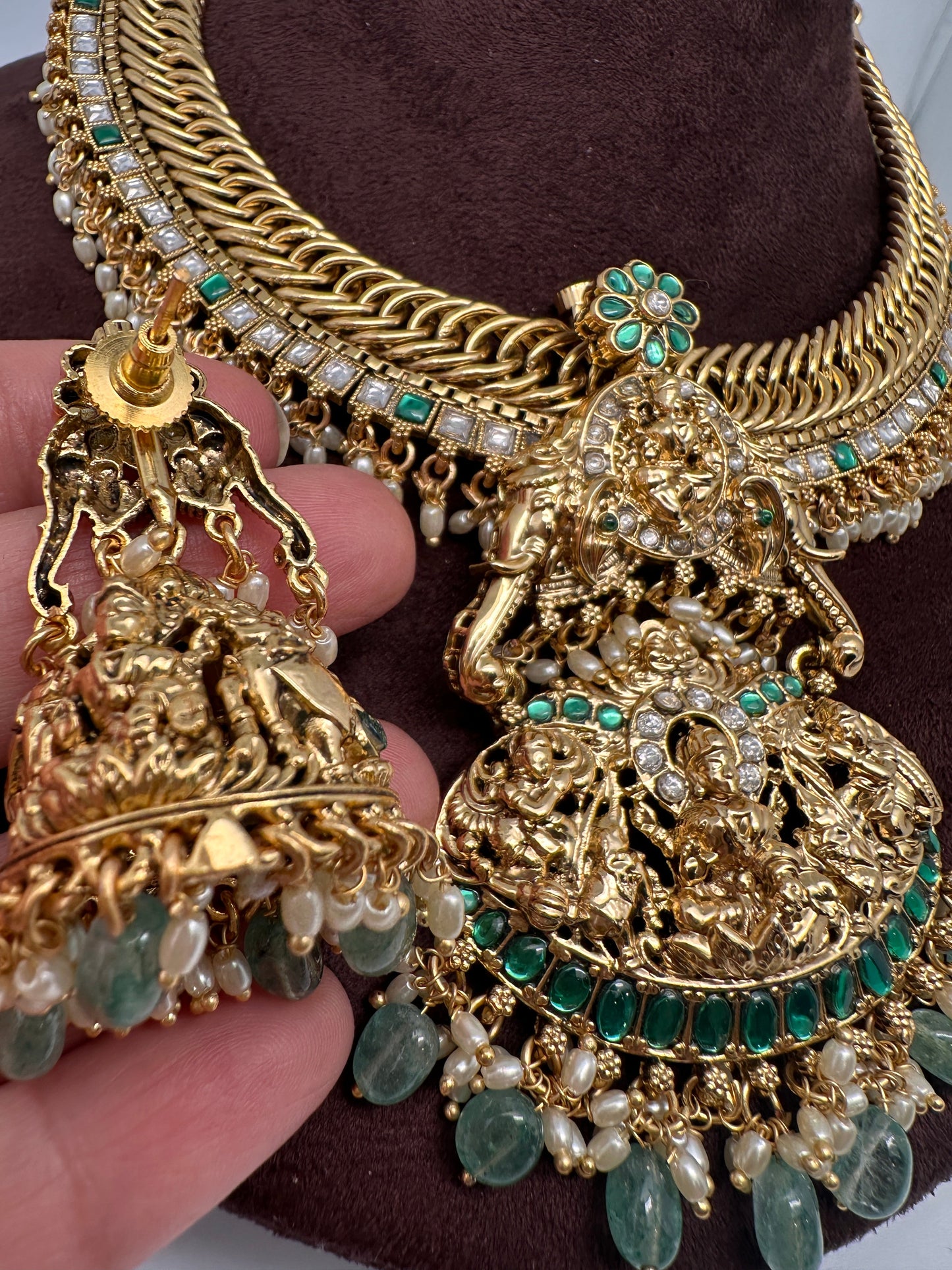 Jalebi Jadau Kundan Goddess Lakshmi Necklace with Detachable Pendent