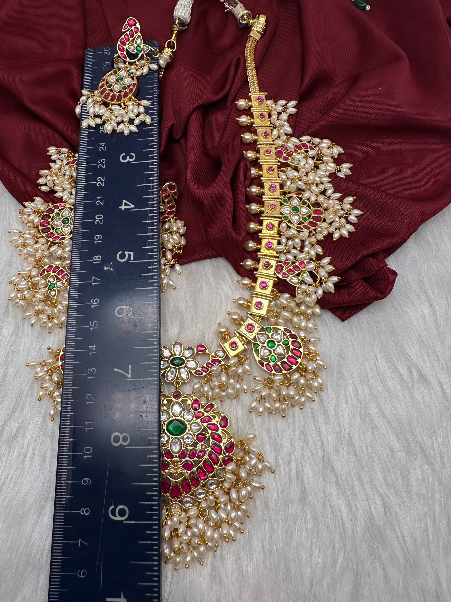 Rice Pearls Jadau Kundan Mid length Guttapusalu Necklace