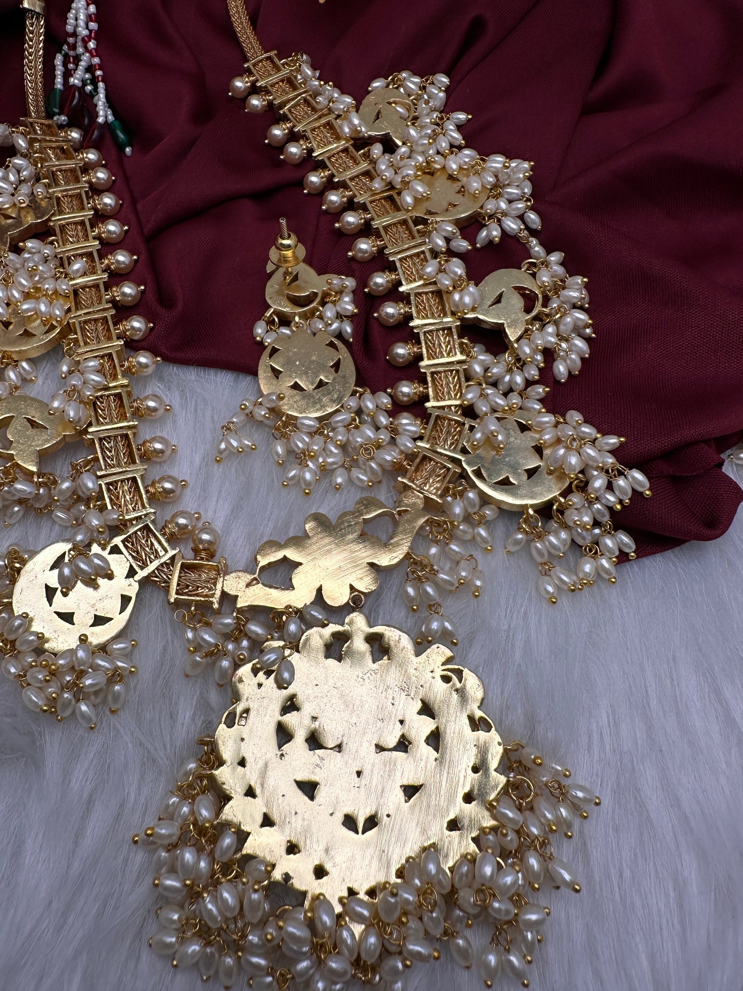 Rice Pearls Jadau Kundan Mid length Guttapusalu Necklace