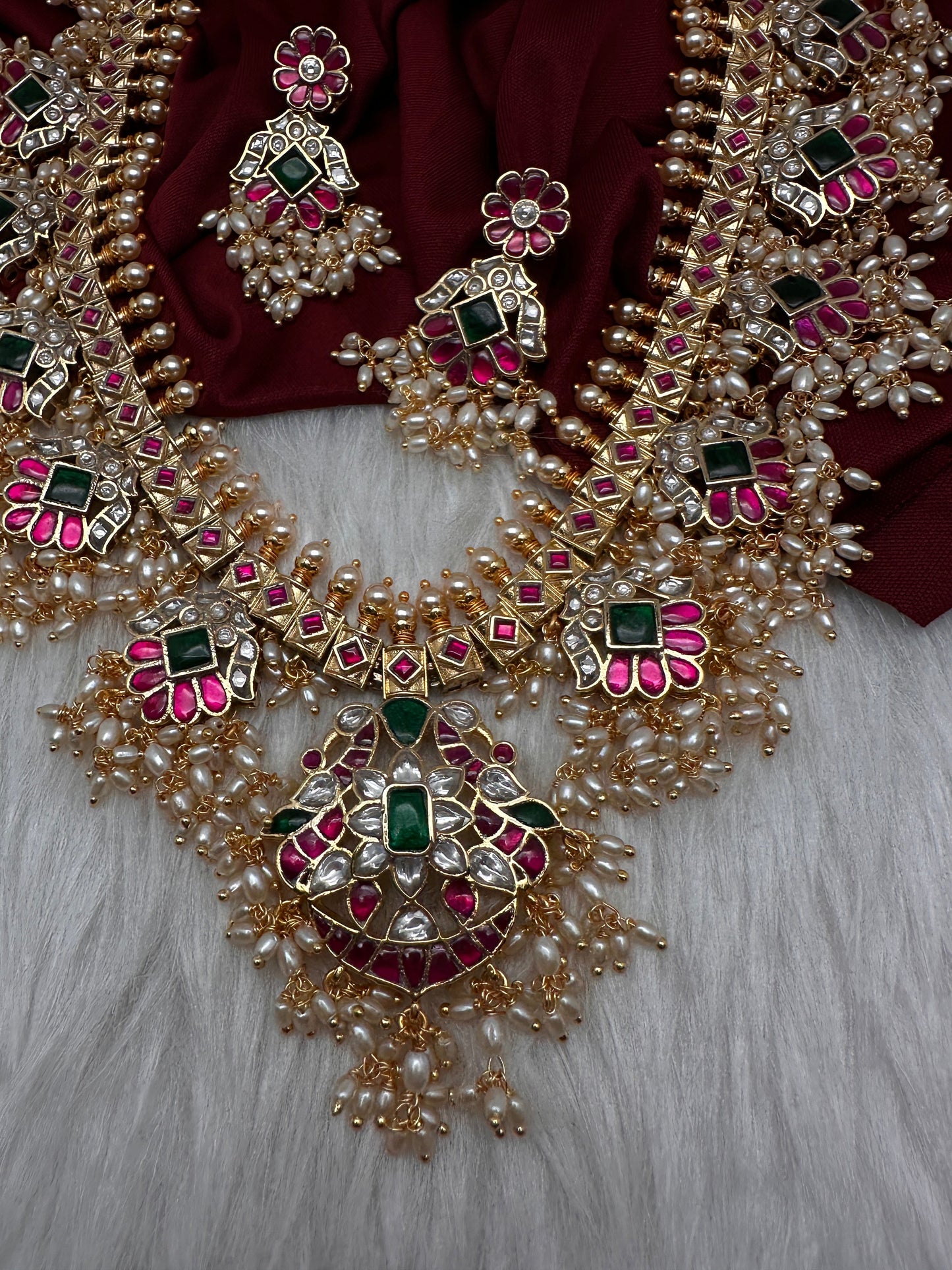 Rice Pearls Jadau Kundan Mid length Guttapusalu Necklace