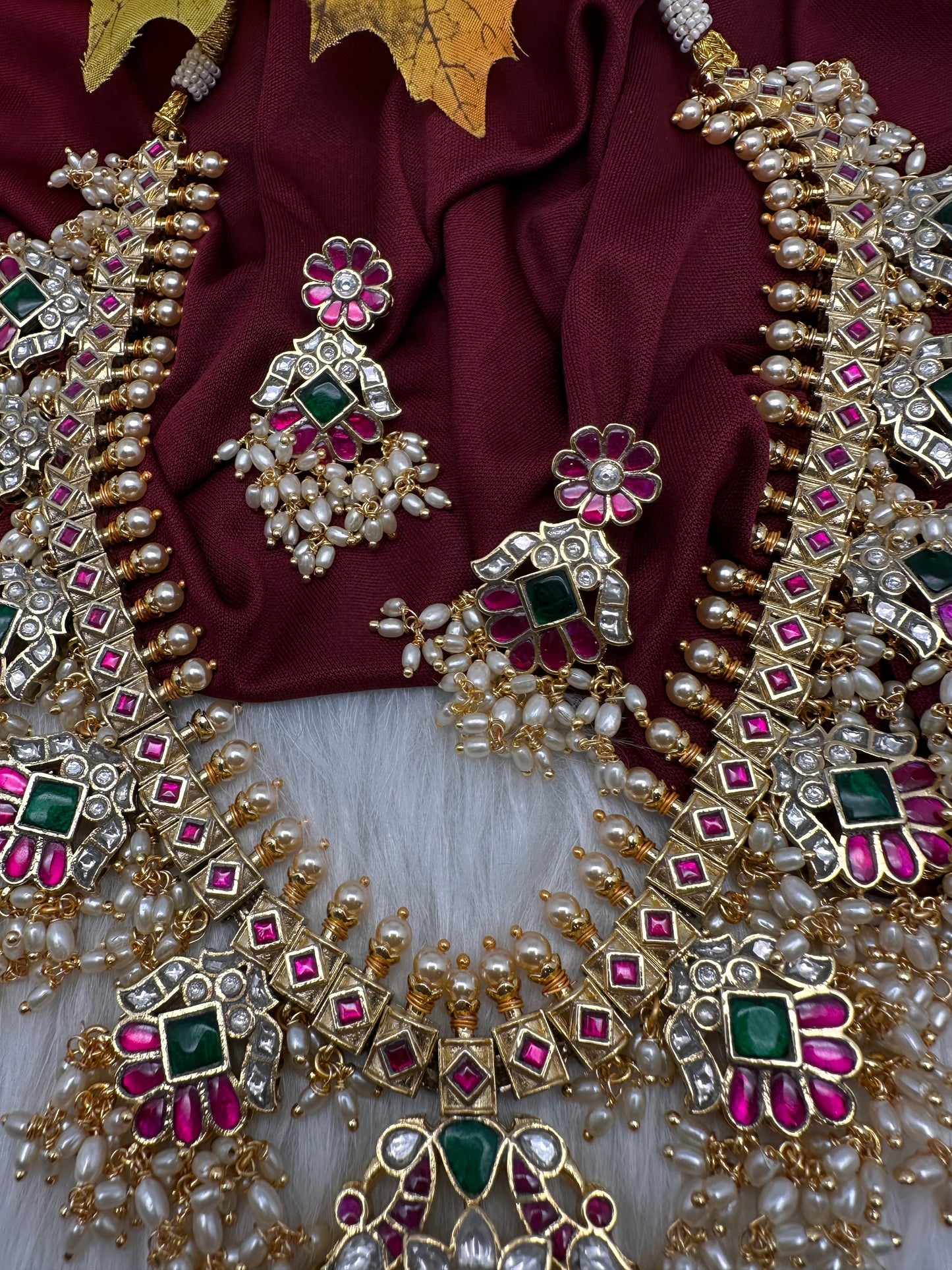 Rice Pearls Jadau Kundan Mid length Guttapusalu Necklace