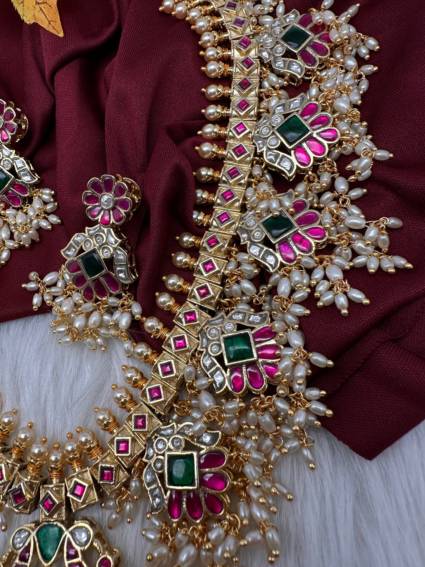 Rice Pearls Jadau Kundan Mid length Guttapusalu Necklace