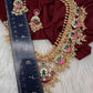 Rice Pearls Jadau Kundan Mid length Guttapusalu Necklace