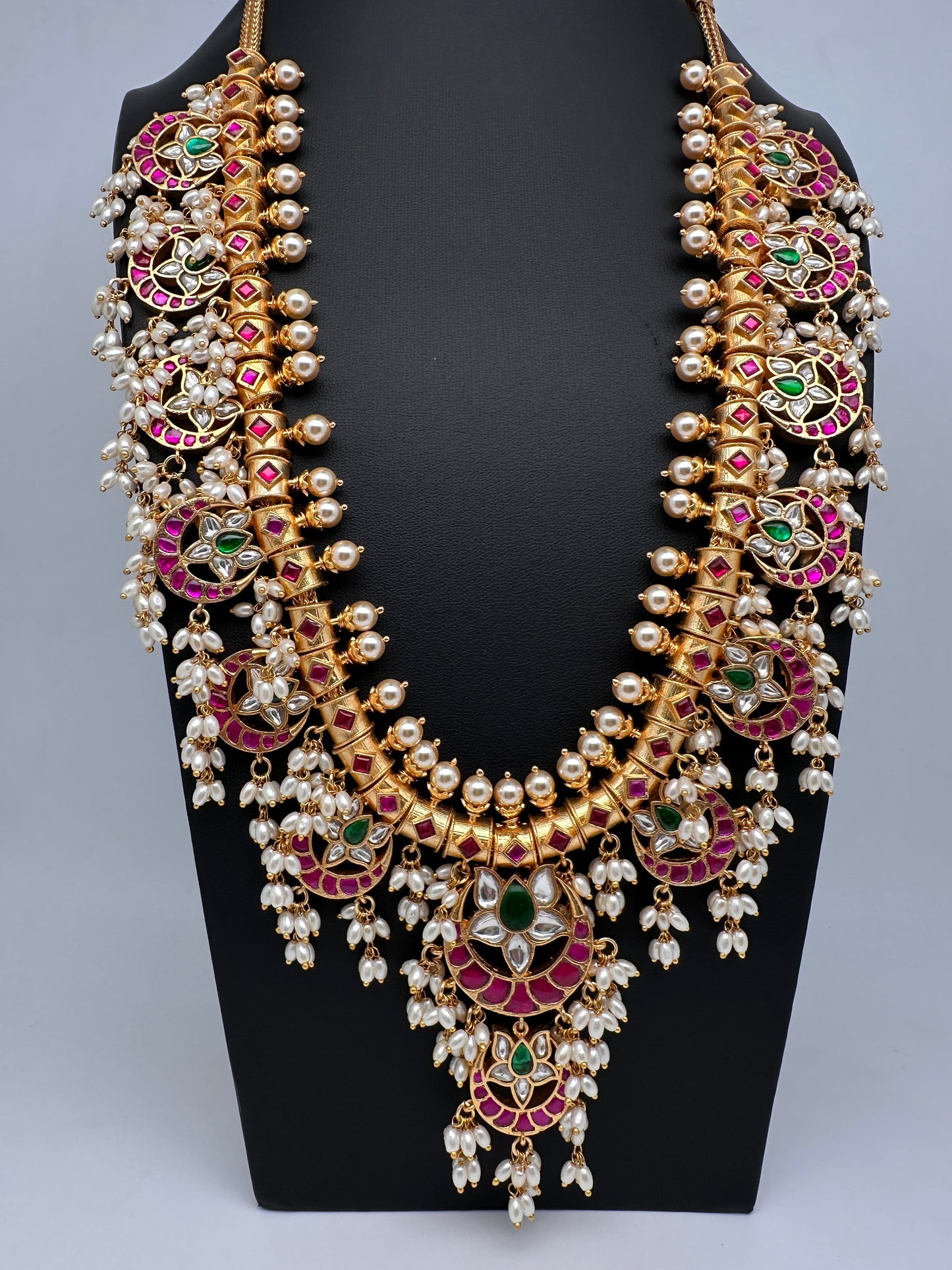 Rice Pearls Jadau Kundan Long Guttapusalu Necklace