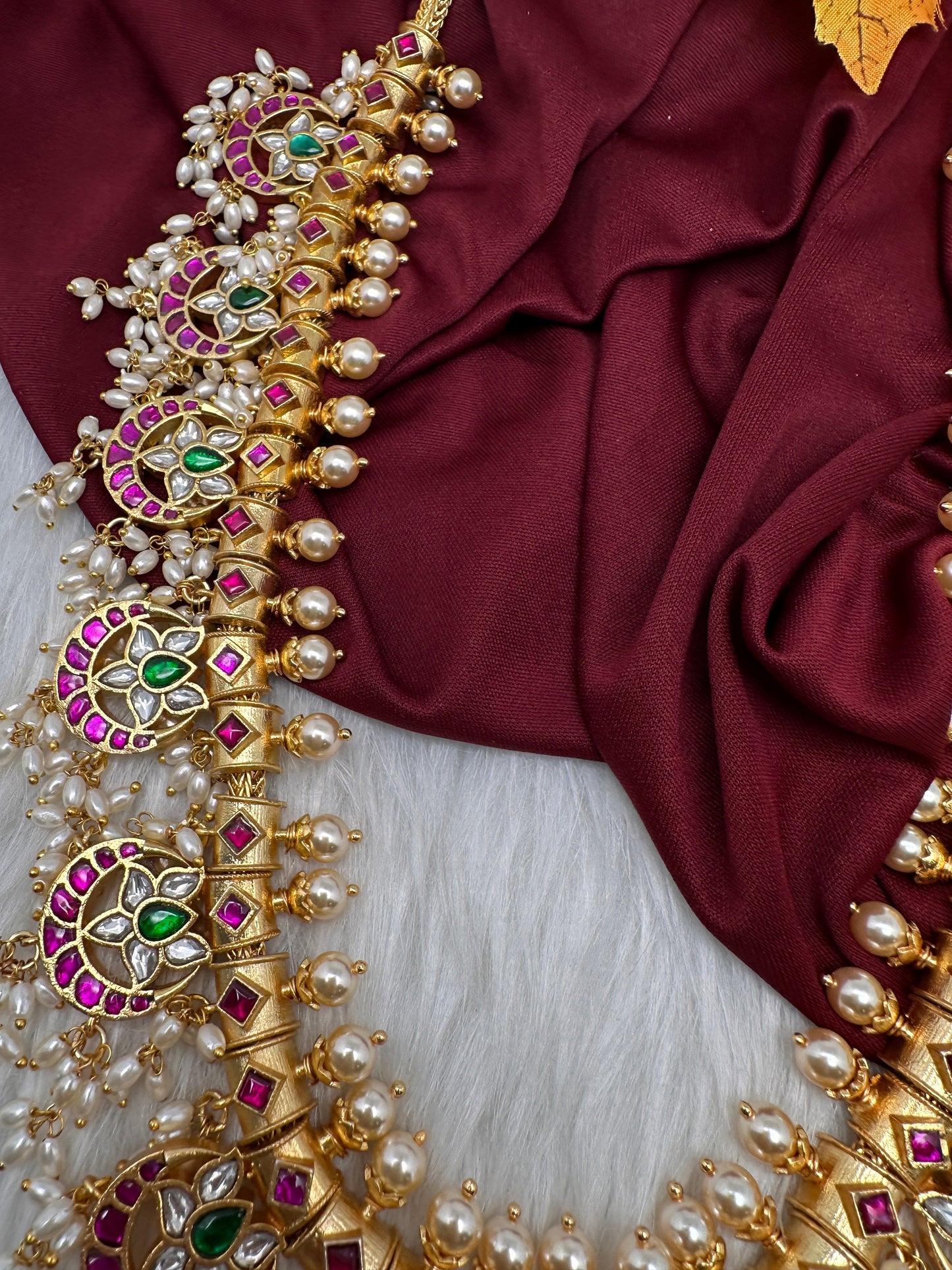 Rice Pearls Jadau Kundan Long Guttapusalu Necklace