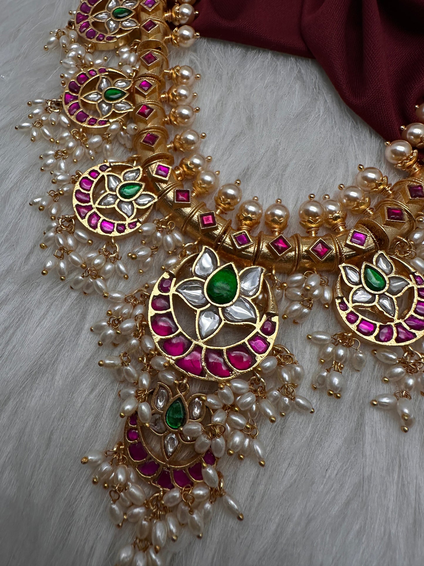 Rice Pearls Jadau Kundan Long Guttapusalu Necklace