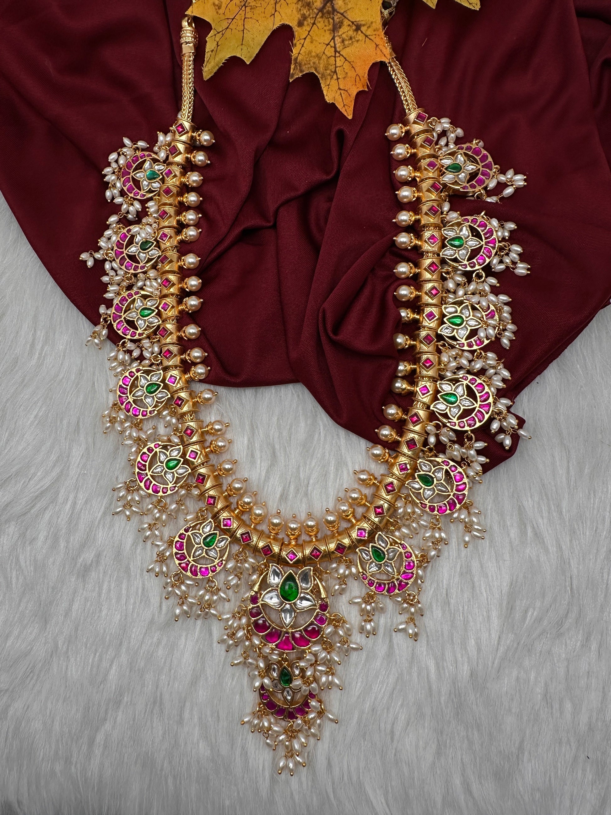 Rice Pearls Jadau Kundan Long Guttapusalu Necklace