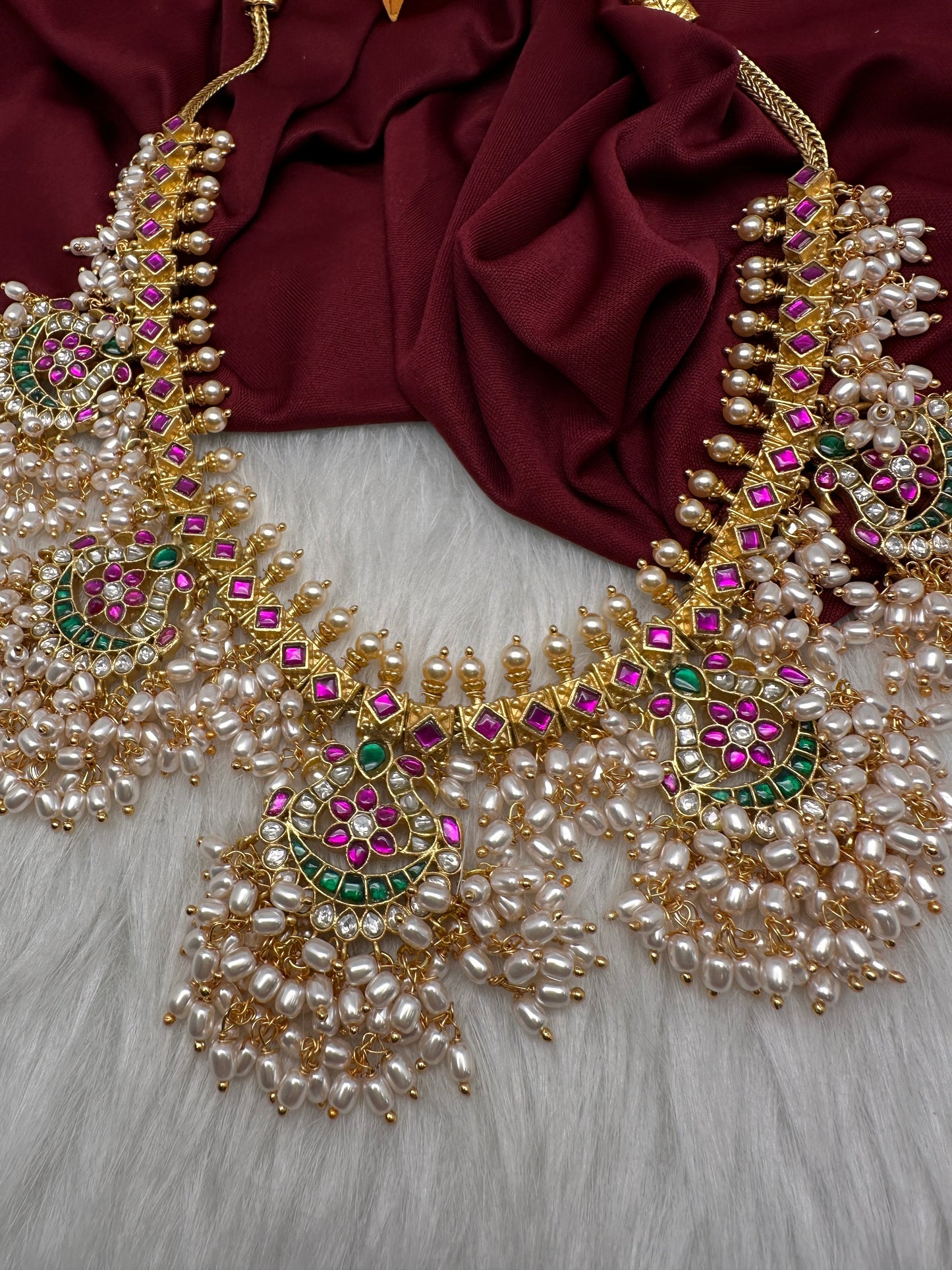Rice Pearls Jadau Kundan Short Guttapusalu Necklace
