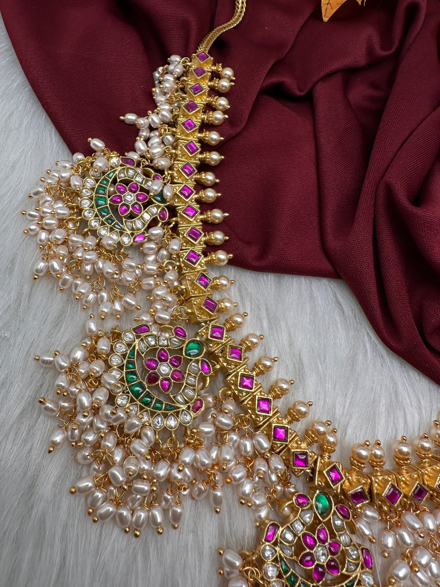 Rice Pearls Jadau Kundan Short Guttapusalu Necklace