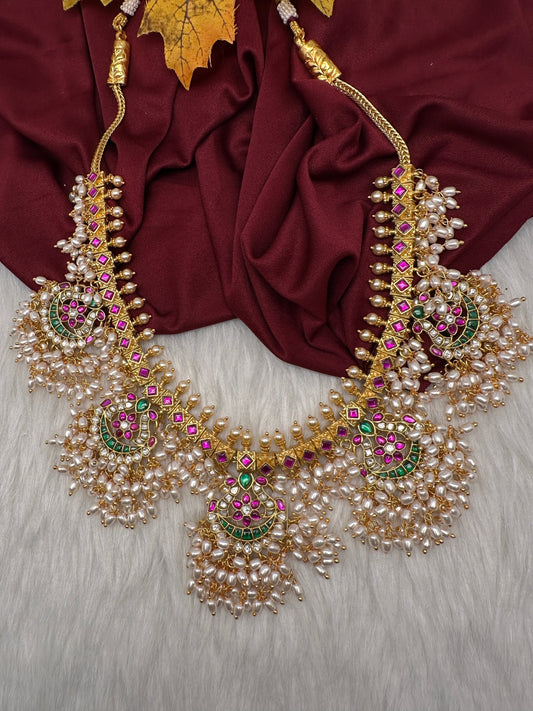 Rice Pearls Jadau Kundan Short Guttapusalu Necklace