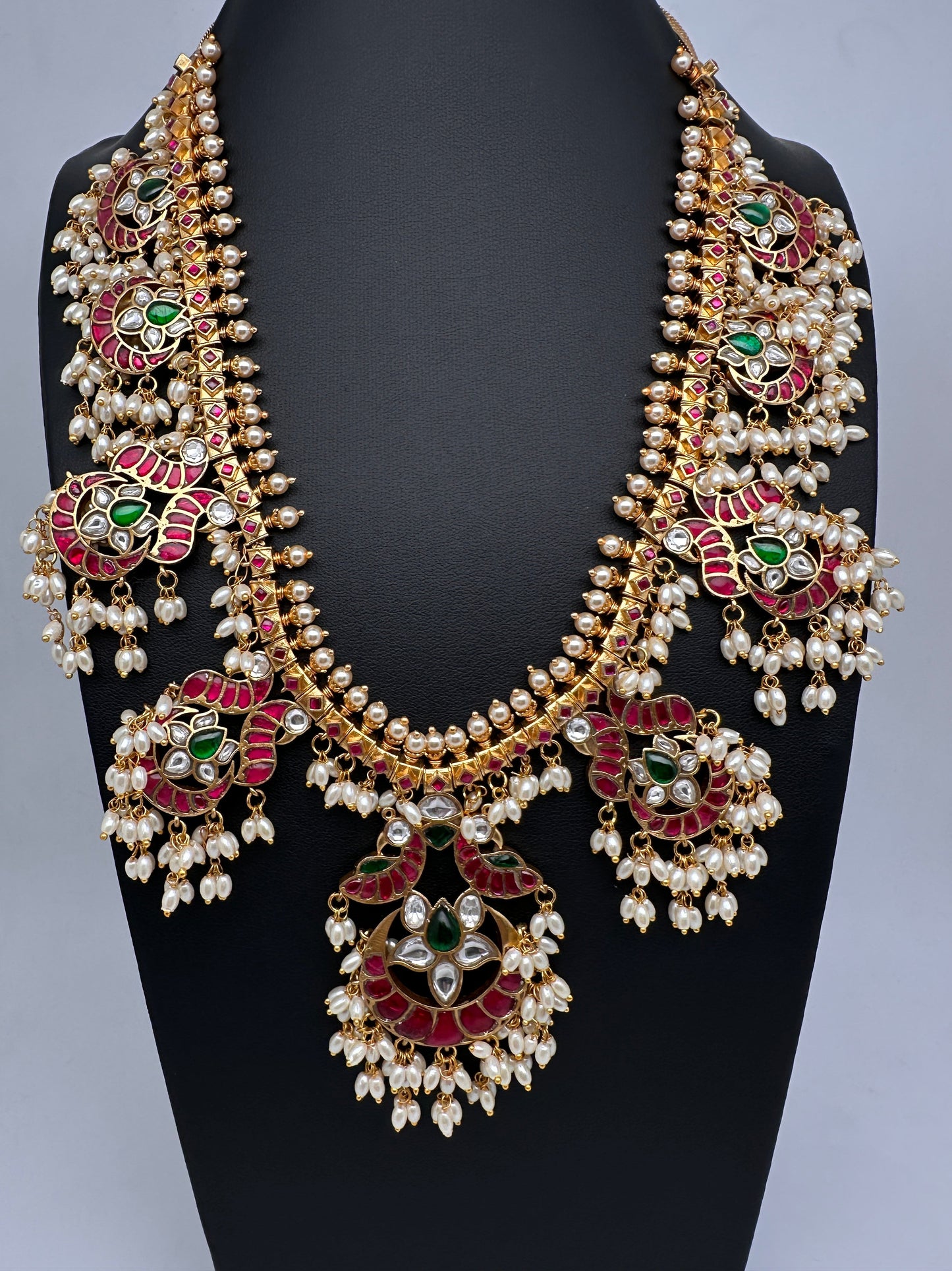 Rice Pearls Jadau Kundan Long Guttapusalu Necklace with Chandbali