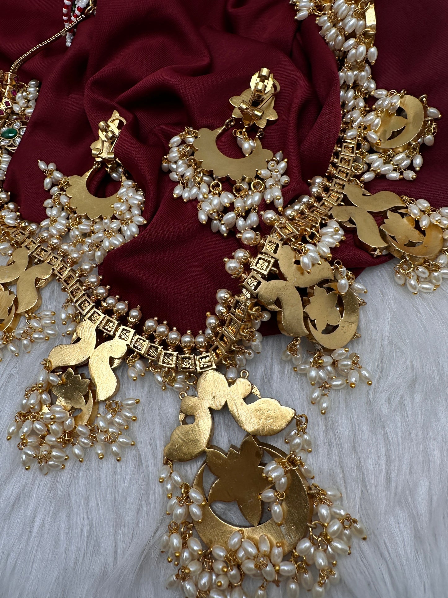 Rice Pearls Jadau Kundan Long Guttapusalu Necklace with Chandbali