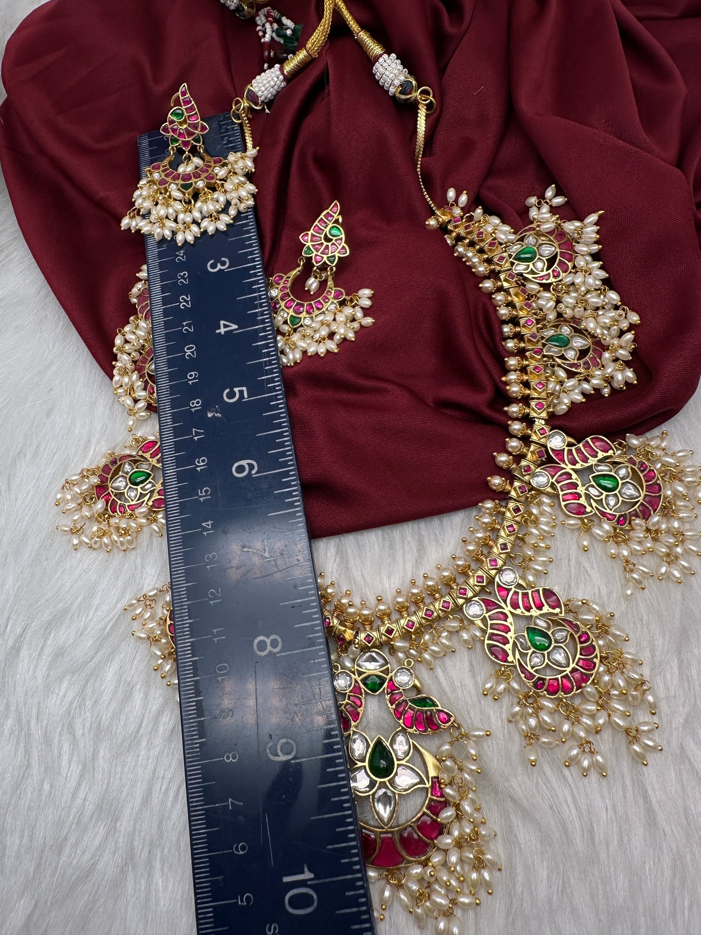 Rice Pearls Jadau Kundan Long Guttapusalu Necklace with Chandbali