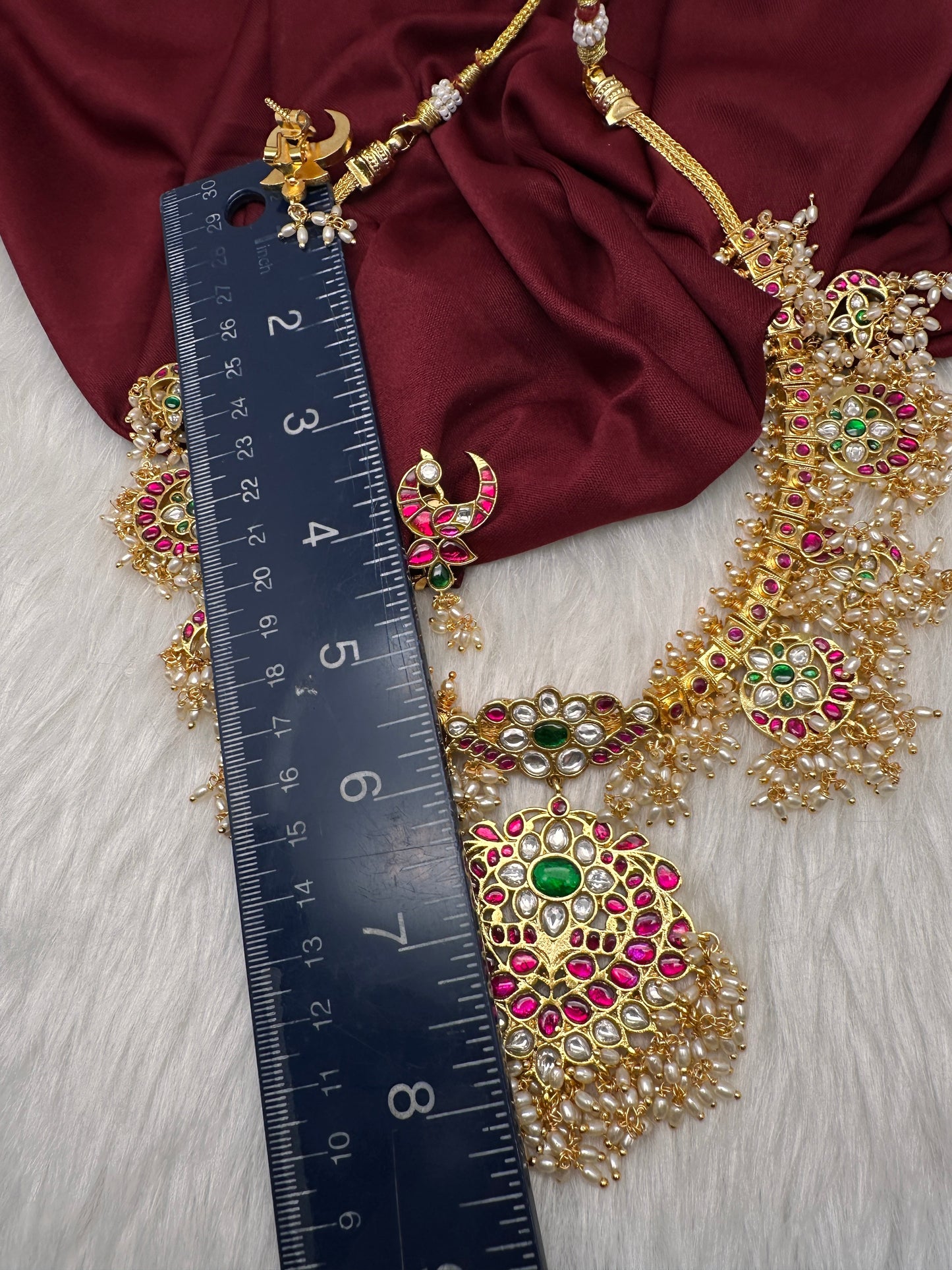 Rice Pearls Jadau Kundan Mid Length Guttapusalu Necklace