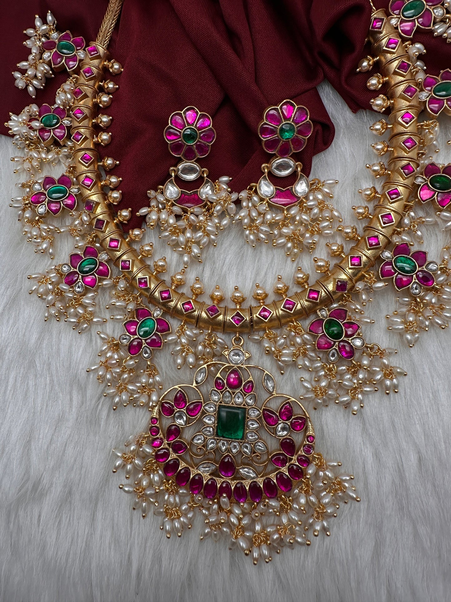Floral Rice Pearls Jadau Kundan Necklace