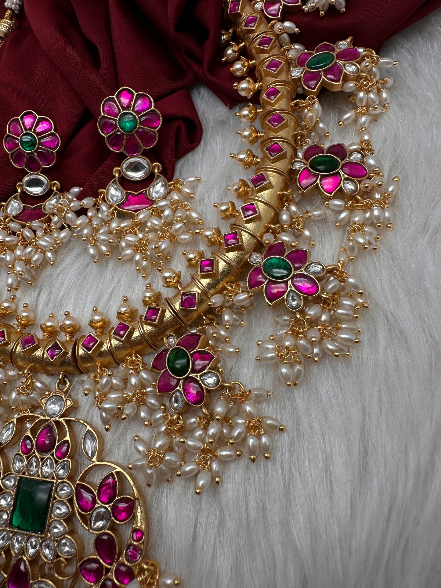 Floral Rice Pearls Jadau Kundan Necklace