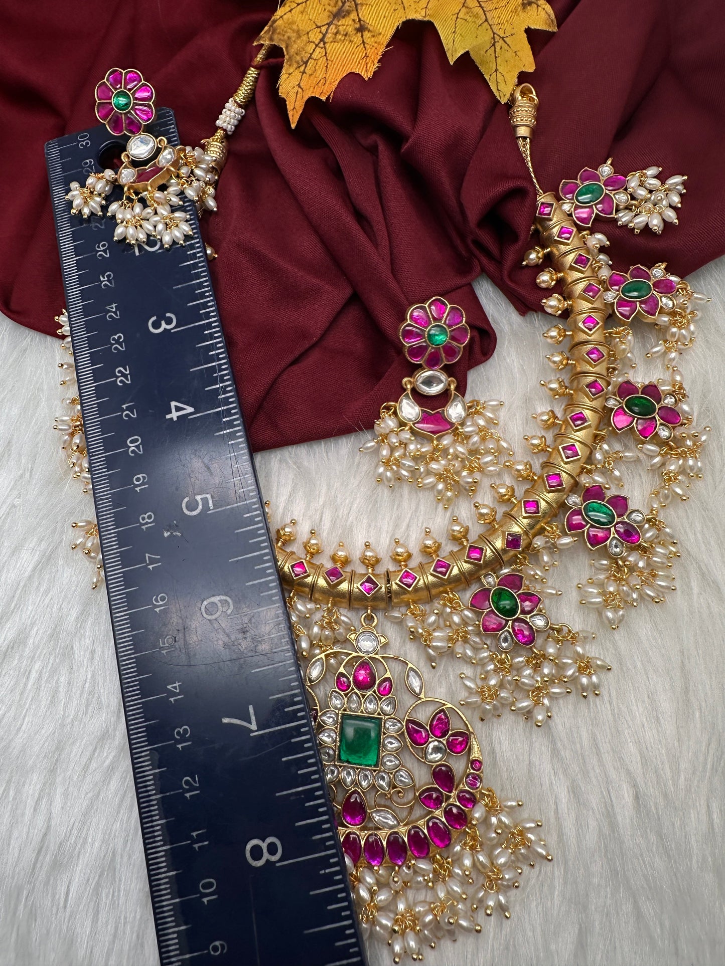 Floral Rice Pearls Jadau Kundan Necklace