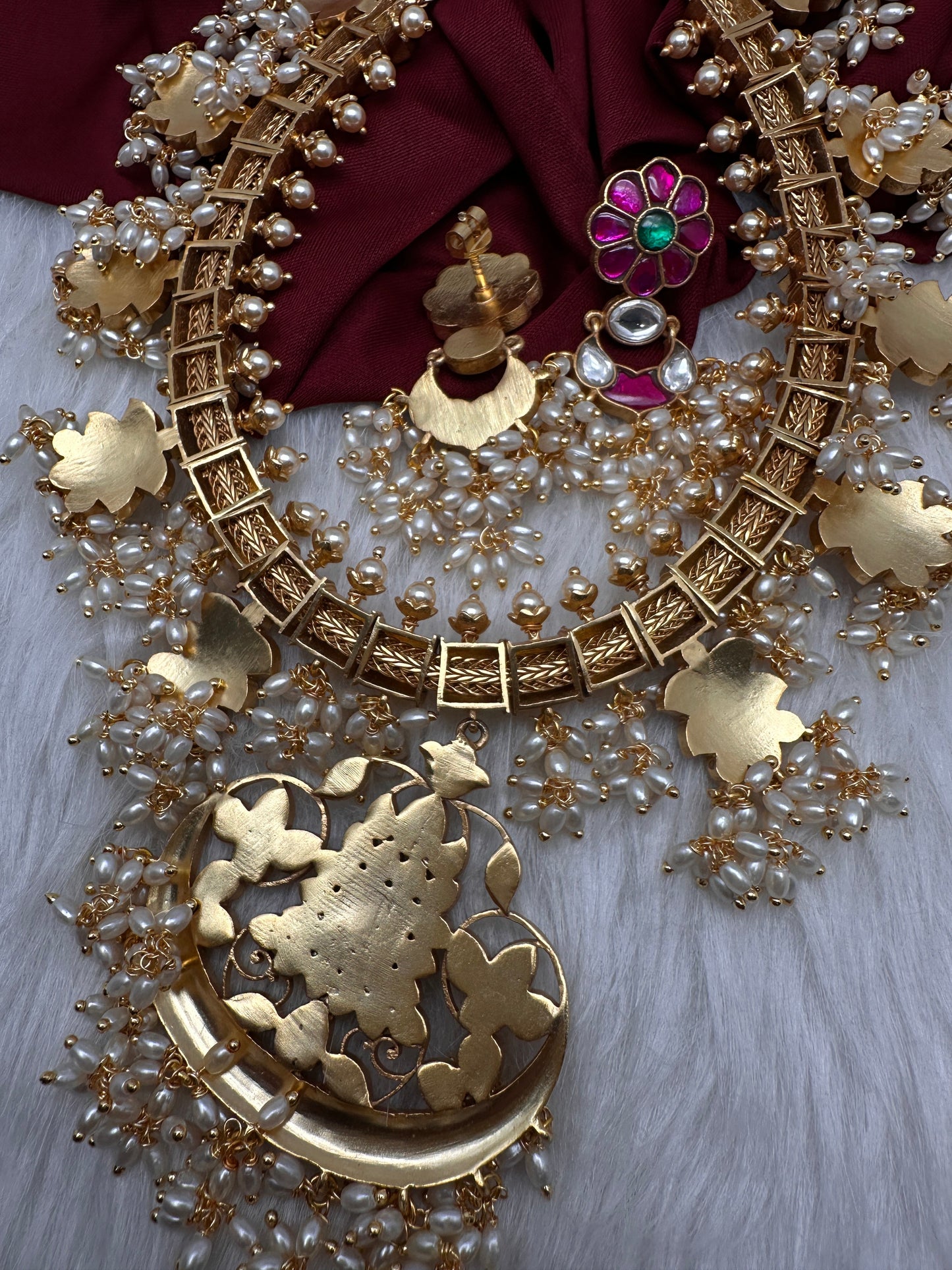 Floral Rice Pearls Jadau Kundan Necklace