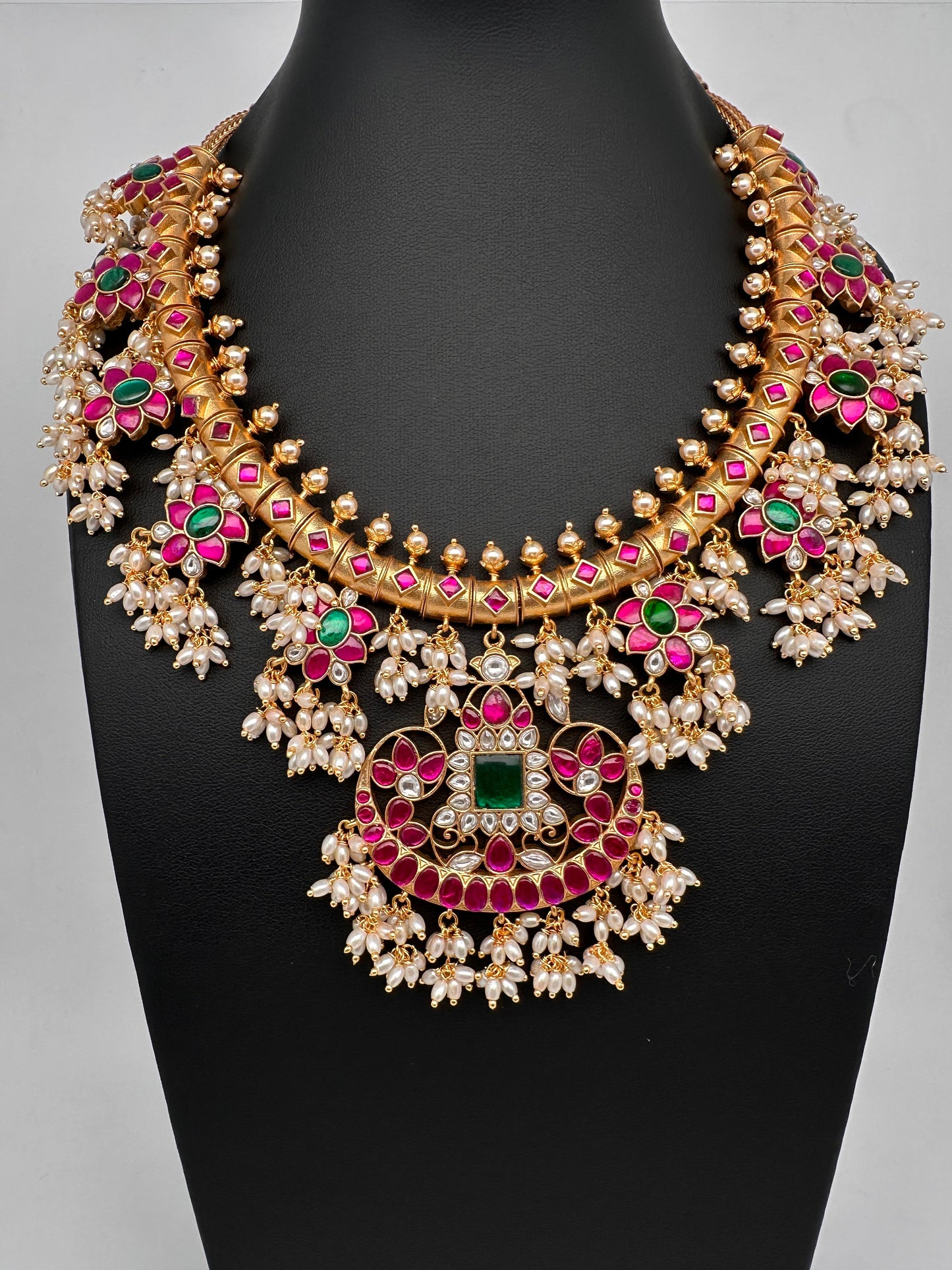 Floral Rice Pearls Jadau Kundan Necklace
