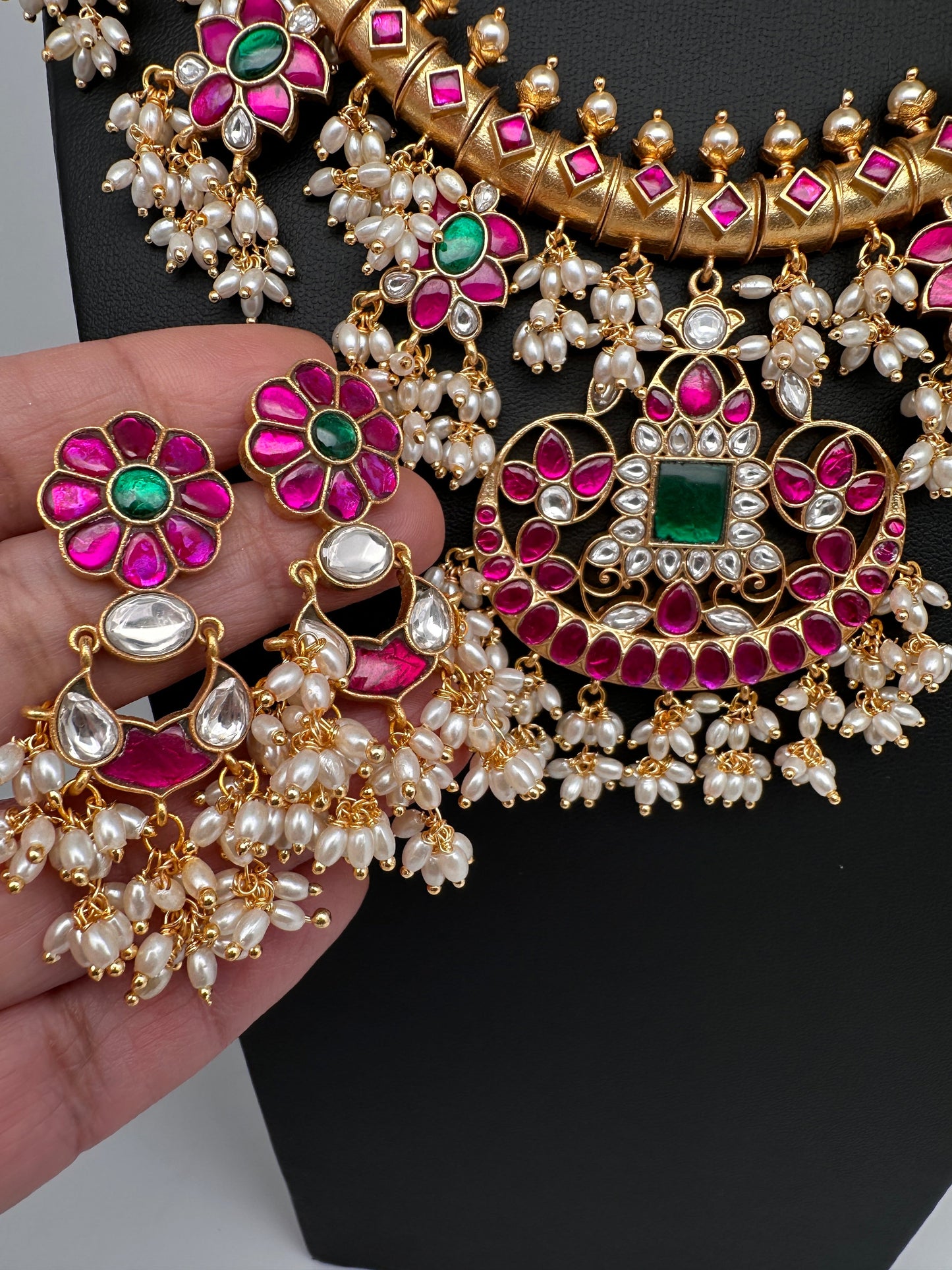 Floral Rice Pearls Jadau Kundan Necklace