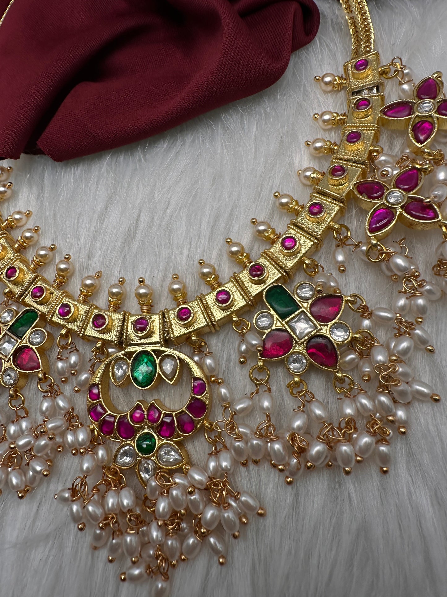 Rice Pearls Jadau Kundan Short Necklace