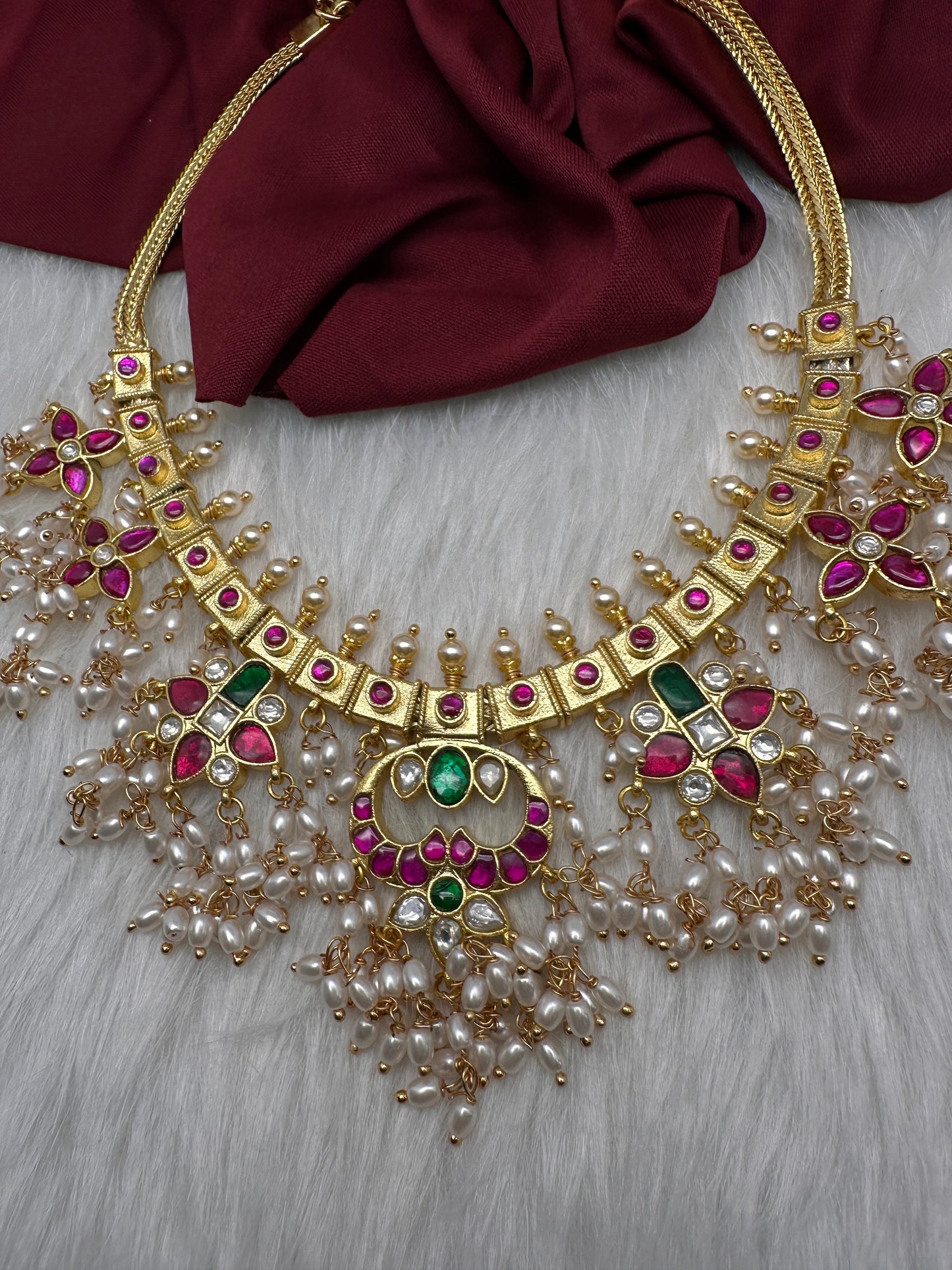 Rice Pearls Jadau Kundan Short Necklace