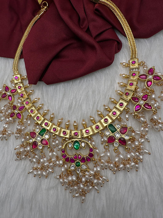 Rice Pearls Jadau Kundan Short Necklace