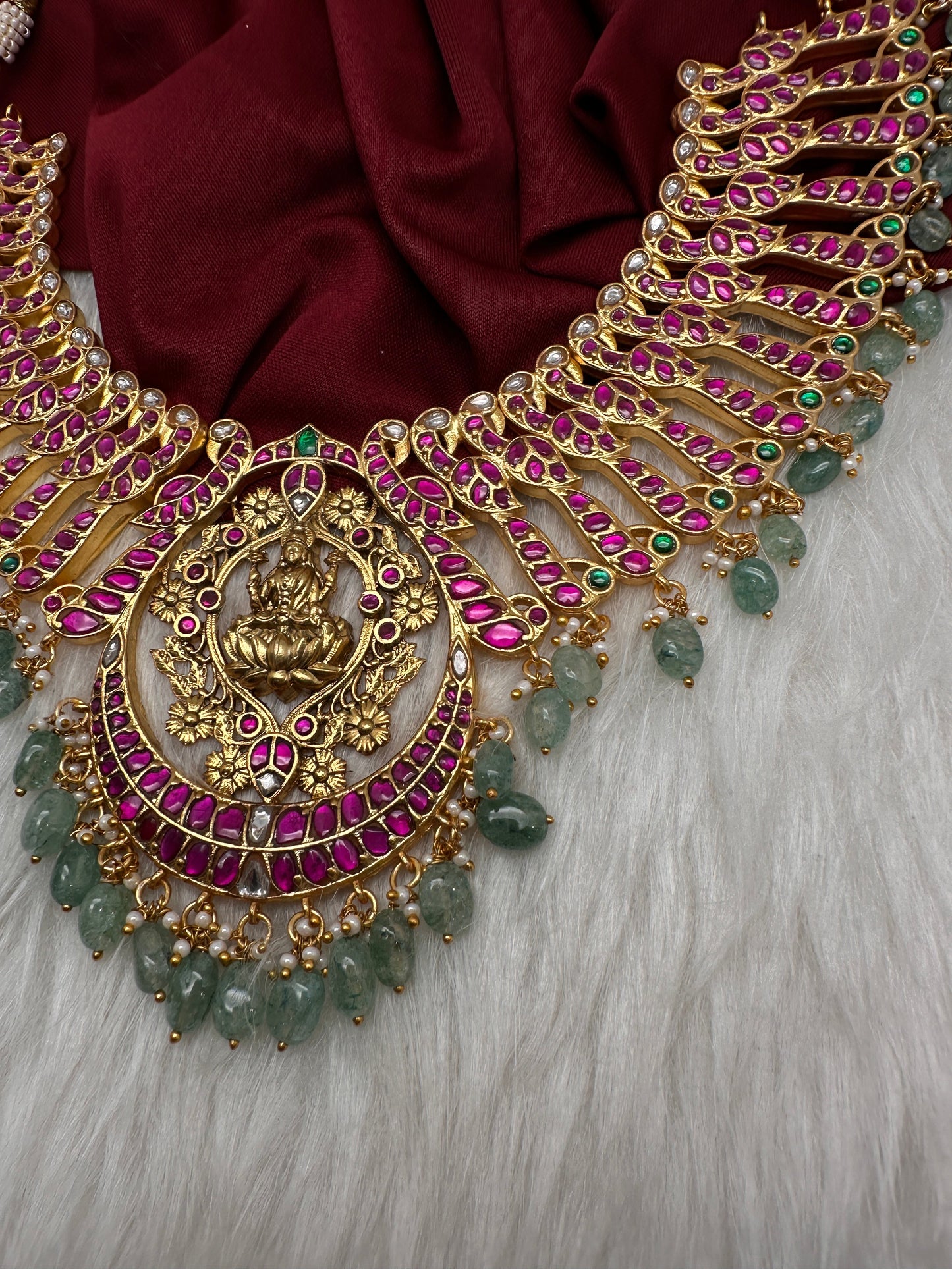 Goddess Lakshmi Broad Neckline Jadau Kundan Short Necklace