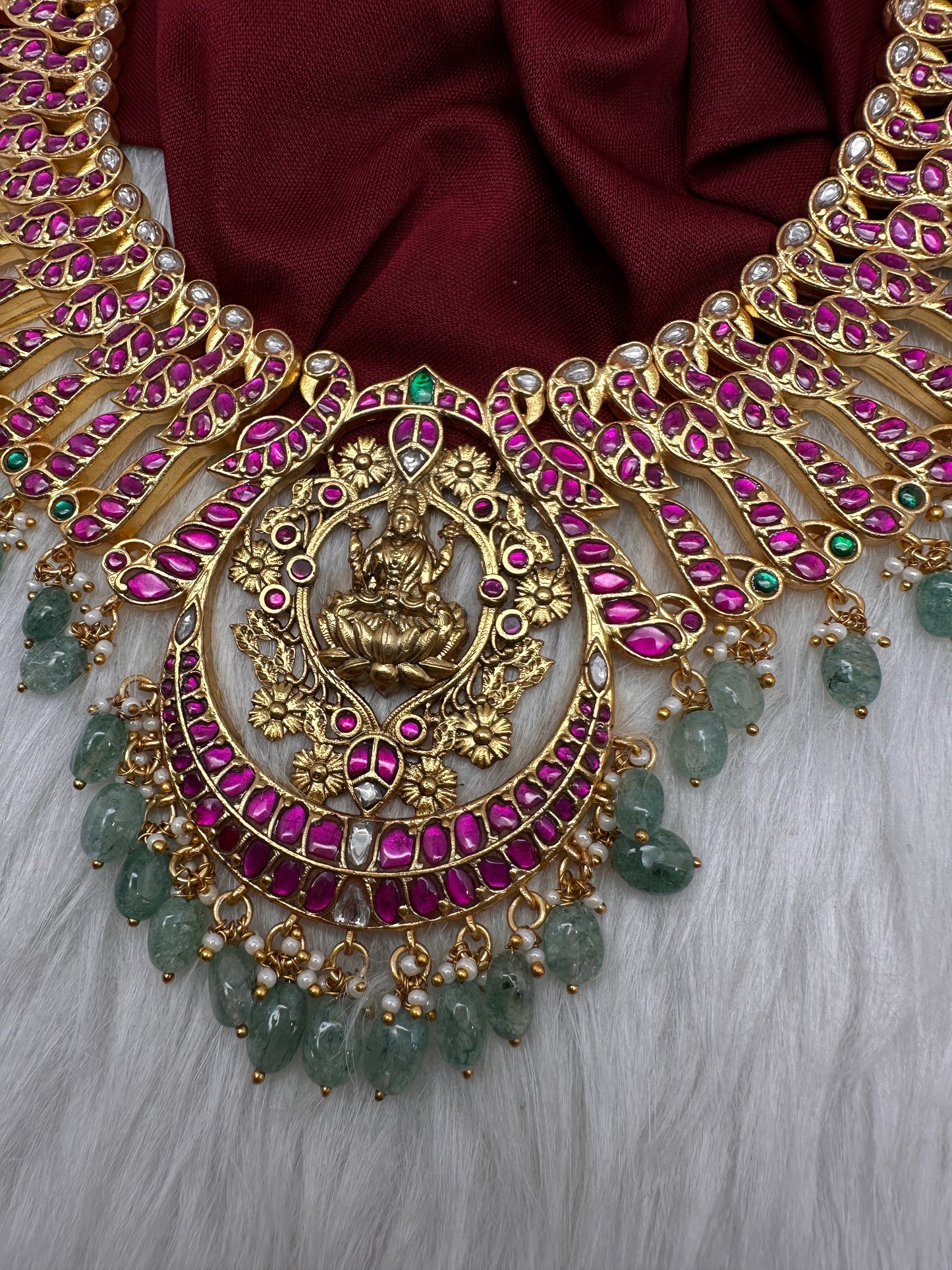 Goddess Lakshmi Broad Neckline Jadau Kundan Short Necklace