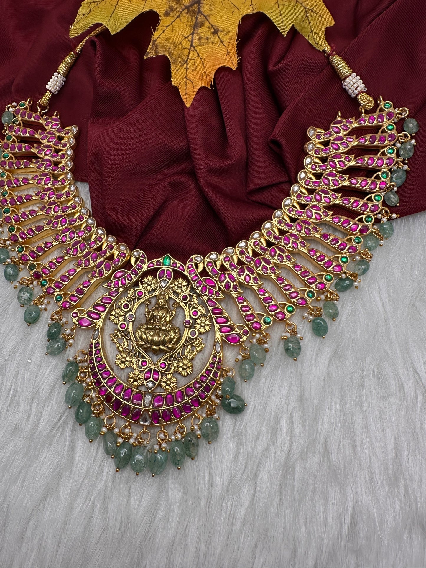 Goddess Lakshmi Broad Neckline Jadau Kundan Short Necklace