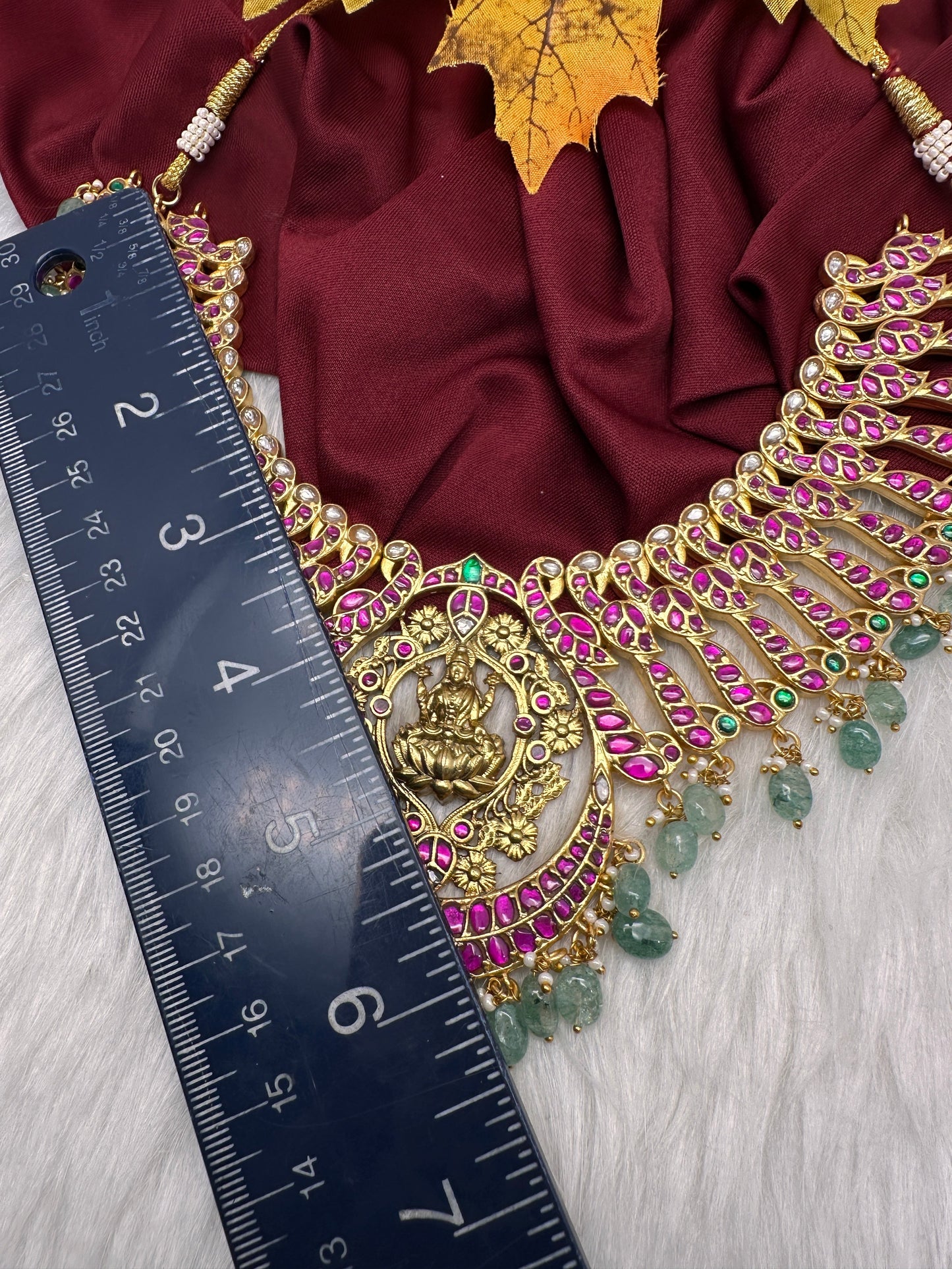 Goddess Lakshmi Broad Neckline Jadau Kundan Short Necklace