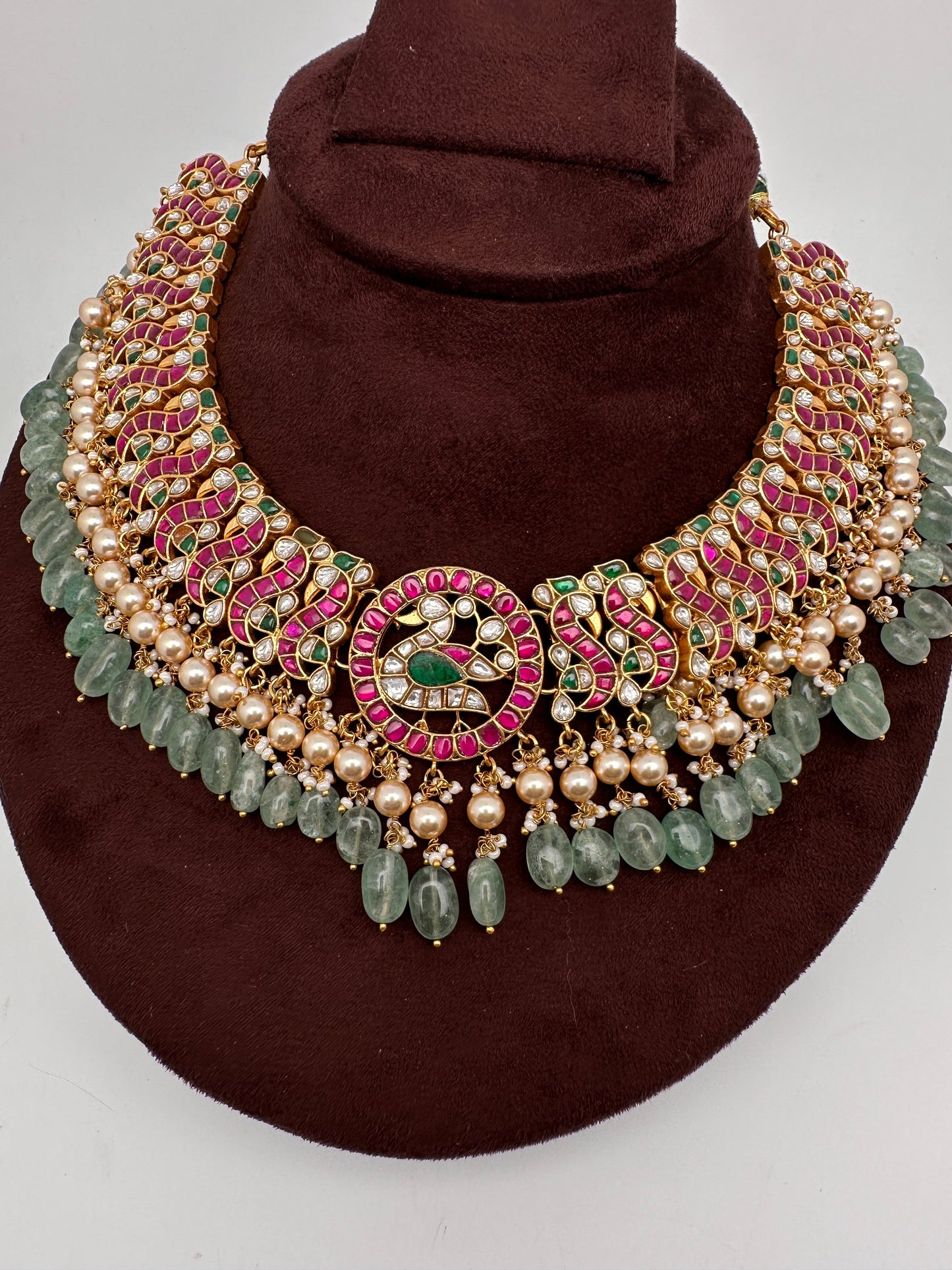 Peacock Broad Neckline Jadau Kundan Short Necklace