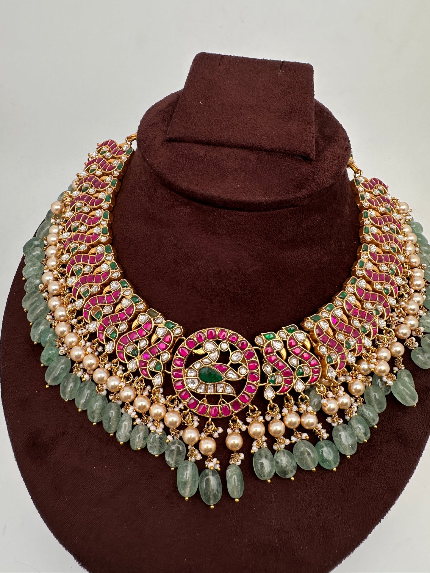 Peacock Broad Neckline Jadau Kundan Short Necklace