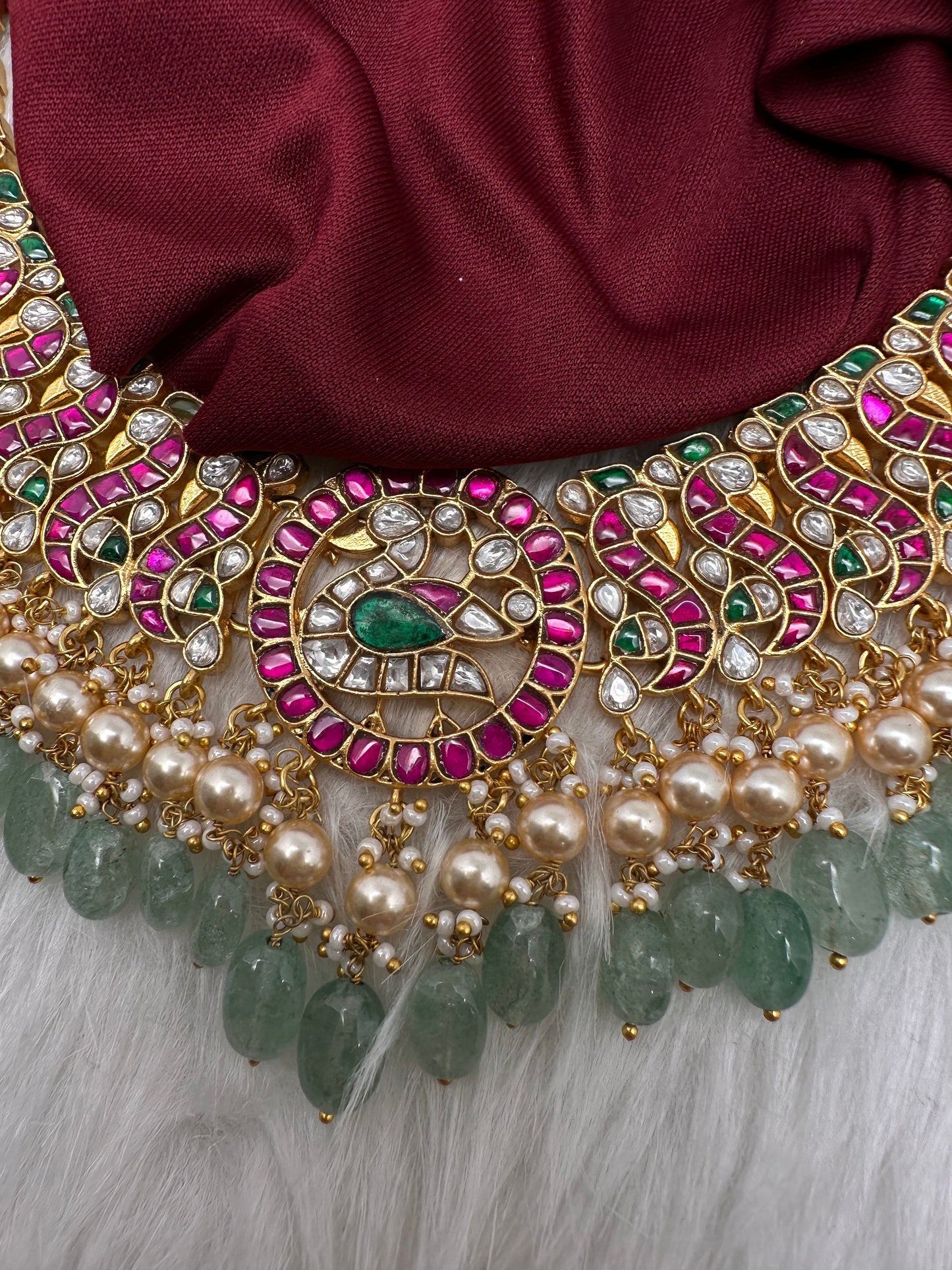 Peacock Broad Neckline Jadau Kundan Short Necklace