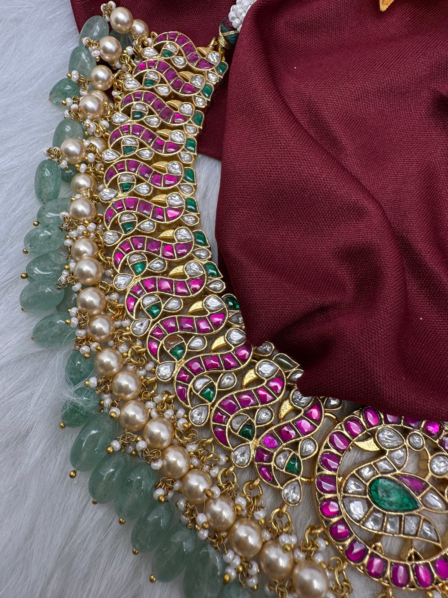 Peacock Broad Neckline Jadau Kundan Short Necklace