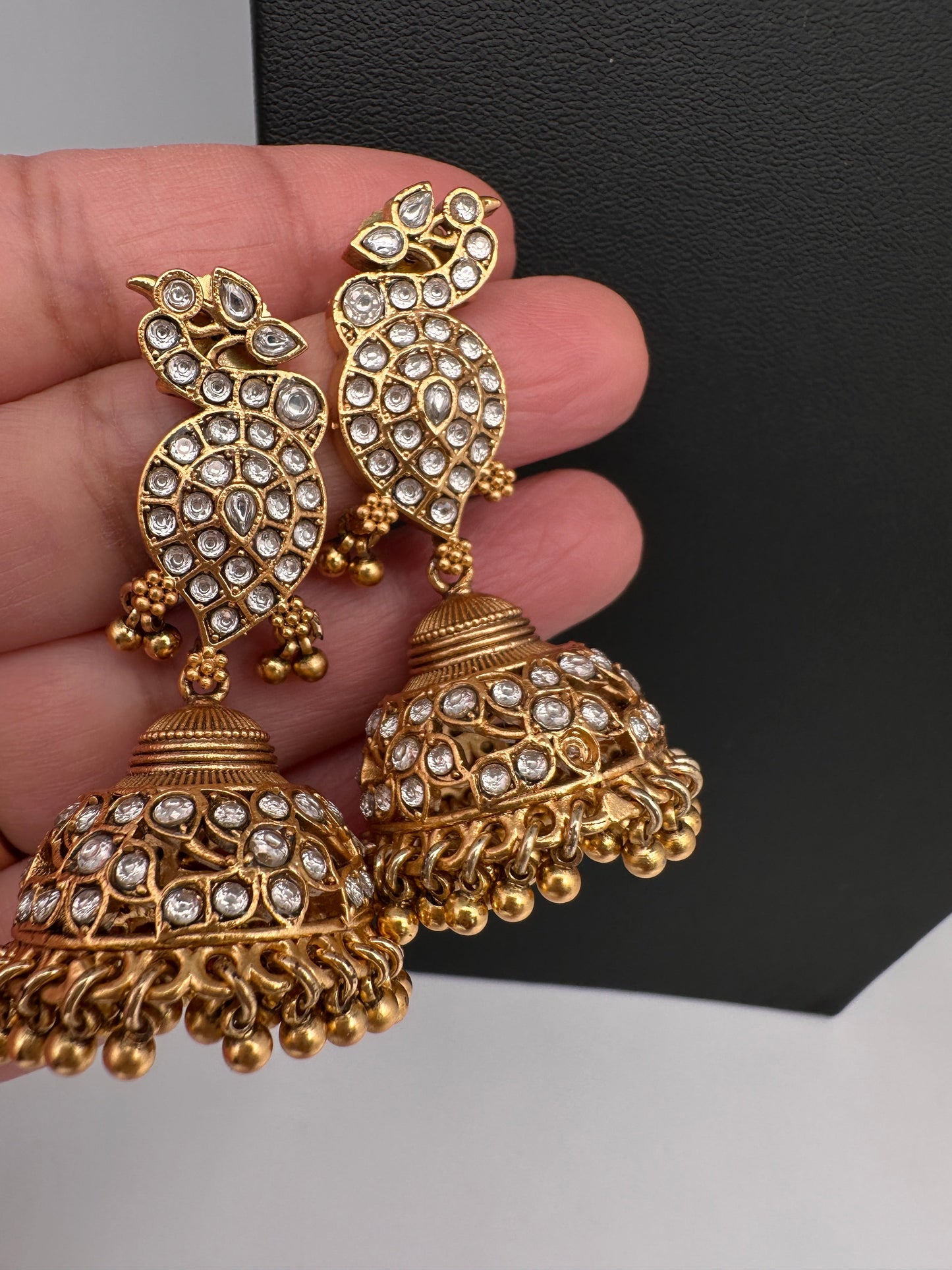 Peacock White Jadau Kundan Short Necklace with Jhumkas