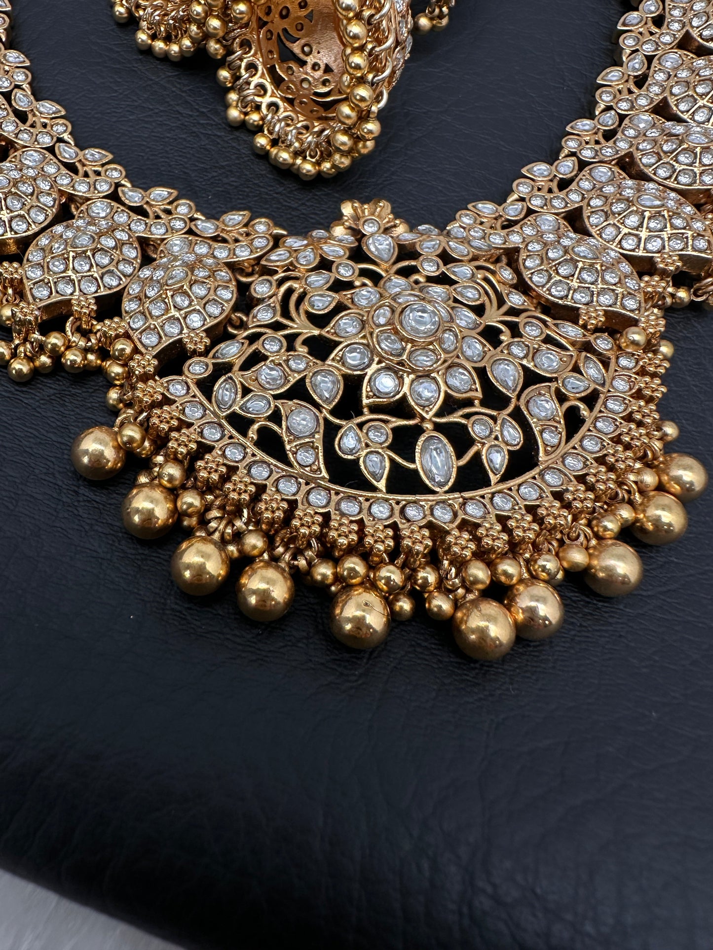 Peacock White Jadau Kundan Short Necklace with Jhumkas