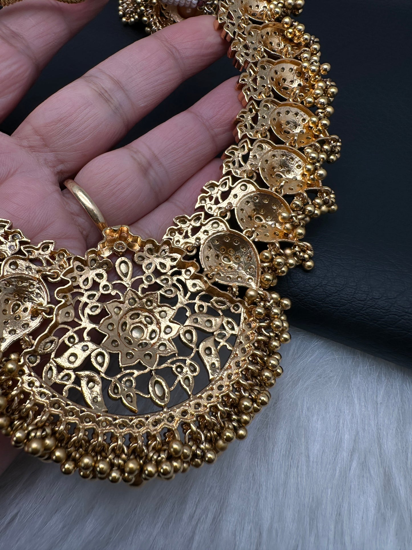 Peacock White Jadau Kundan Short Necklace with Jhumkas